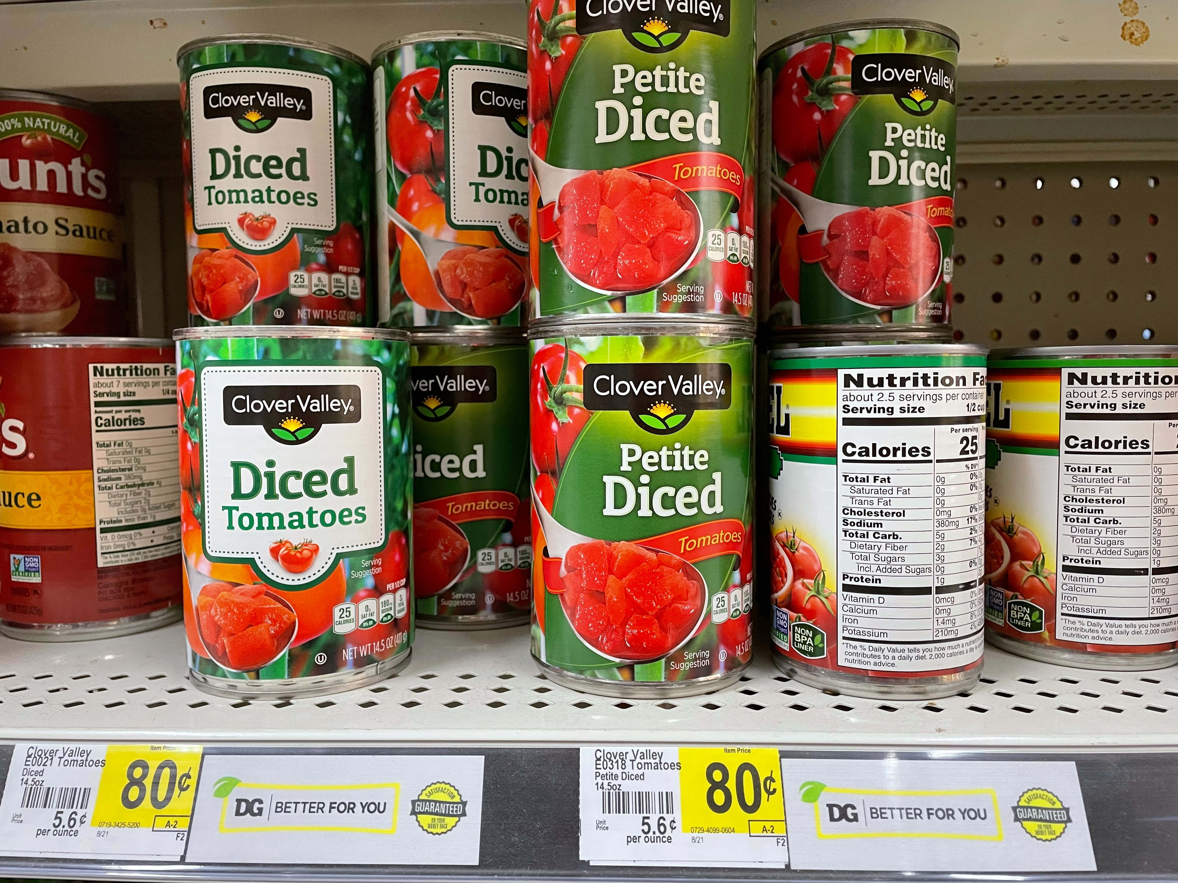 Cans of tomatoes are seen at a Dollar General store in Norridge, Chicago
