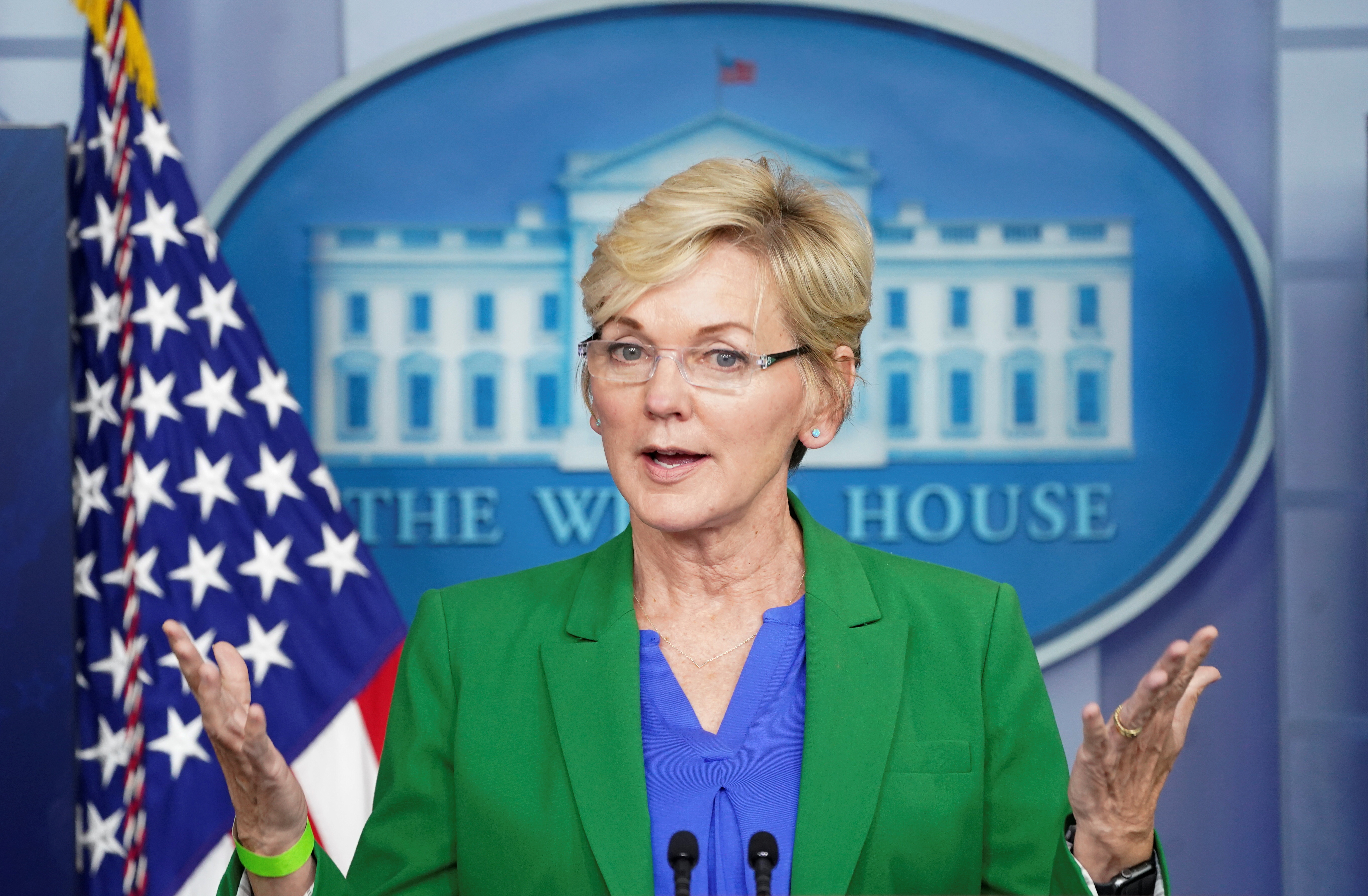 Energy Secretary Granholm speaks at a press briefing at the White House in Washington