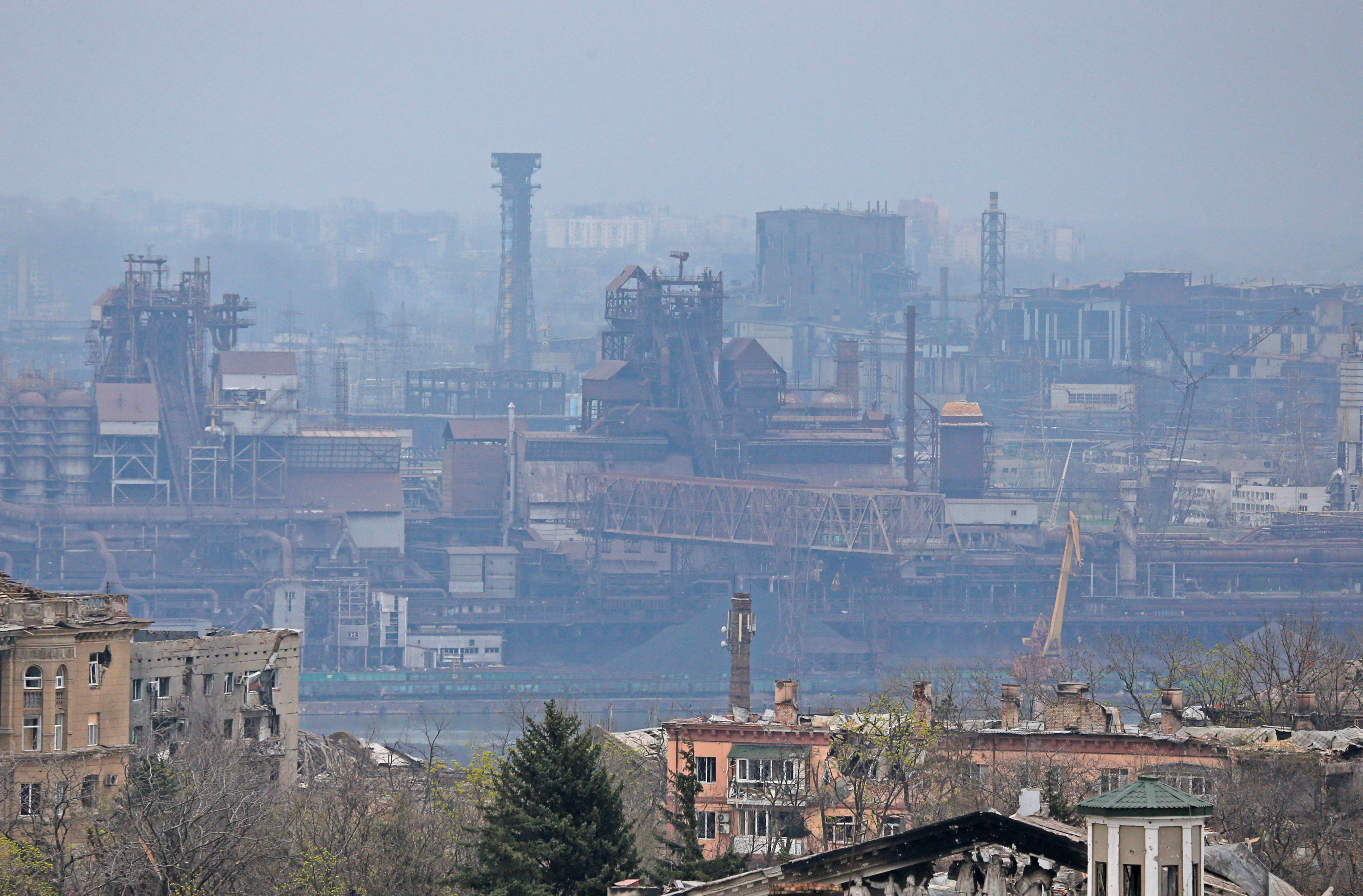A képen az Azovstal Vas- és Acélgyár vállalat mariupoli üzeme látható