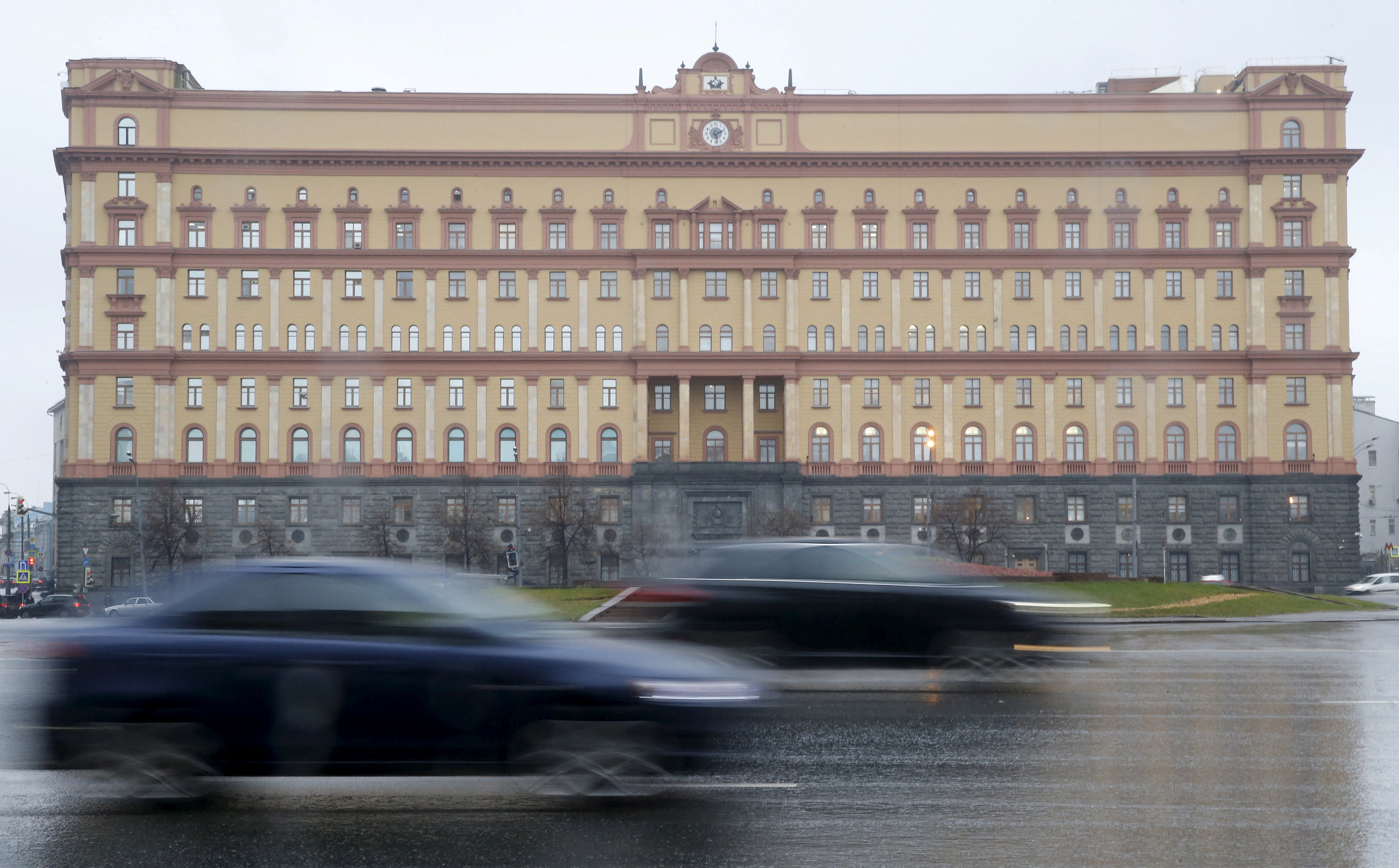 Cars drive past the headquarters of the Federal Security Service (FSB) in central Moscow