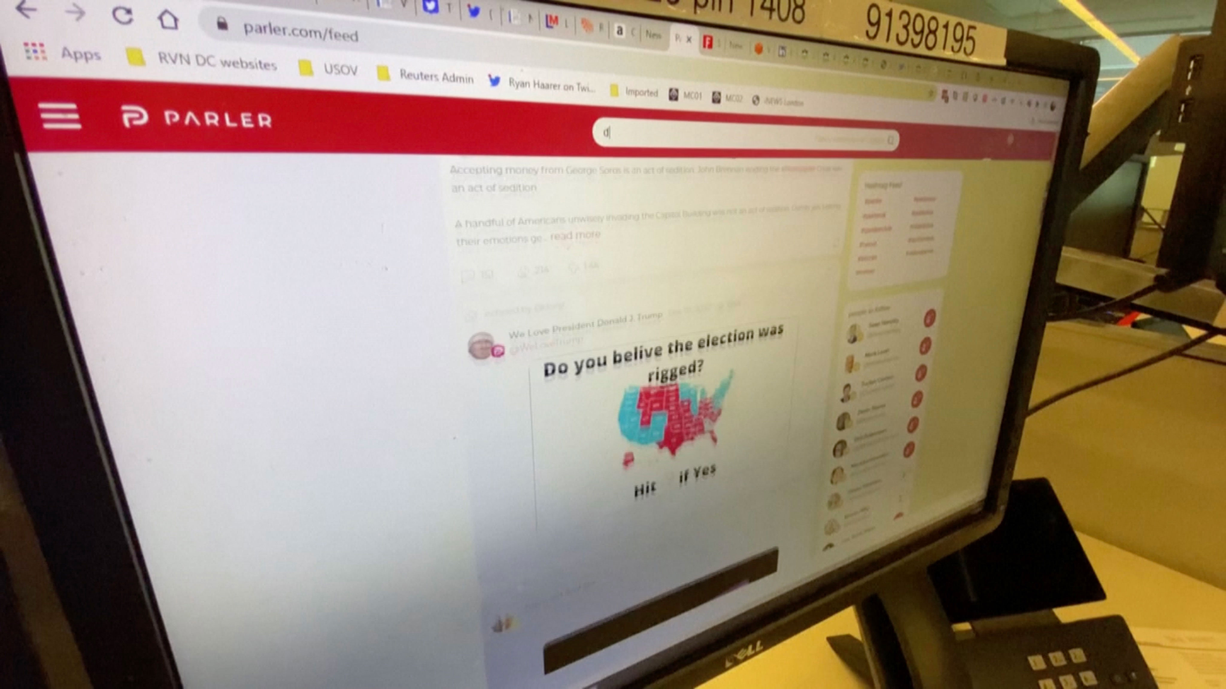 The Parler website is seen before its shutdown in this still from video