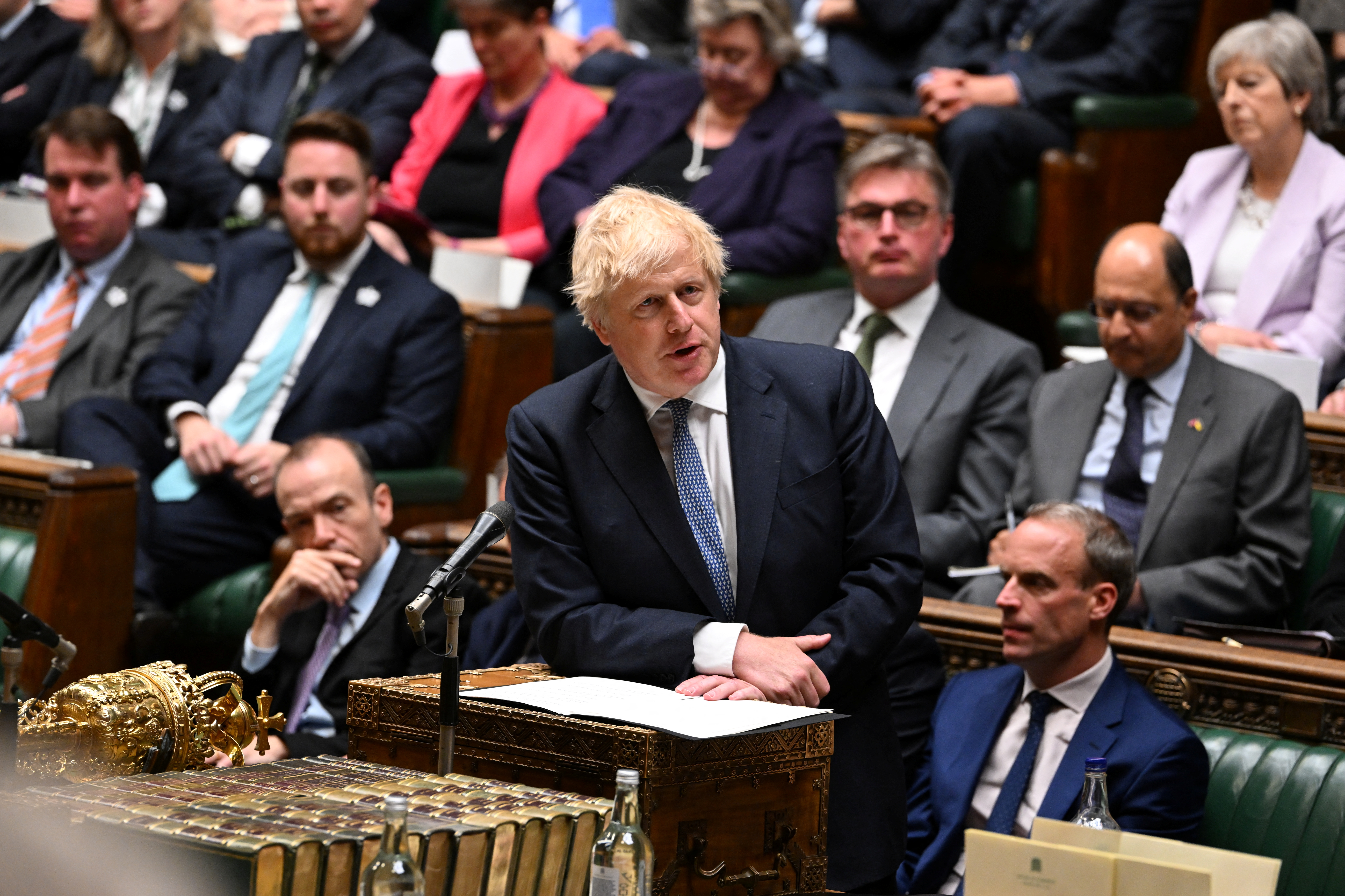 British Prime Minister Boris Johnson's statement on the Sue Gray Report, in London