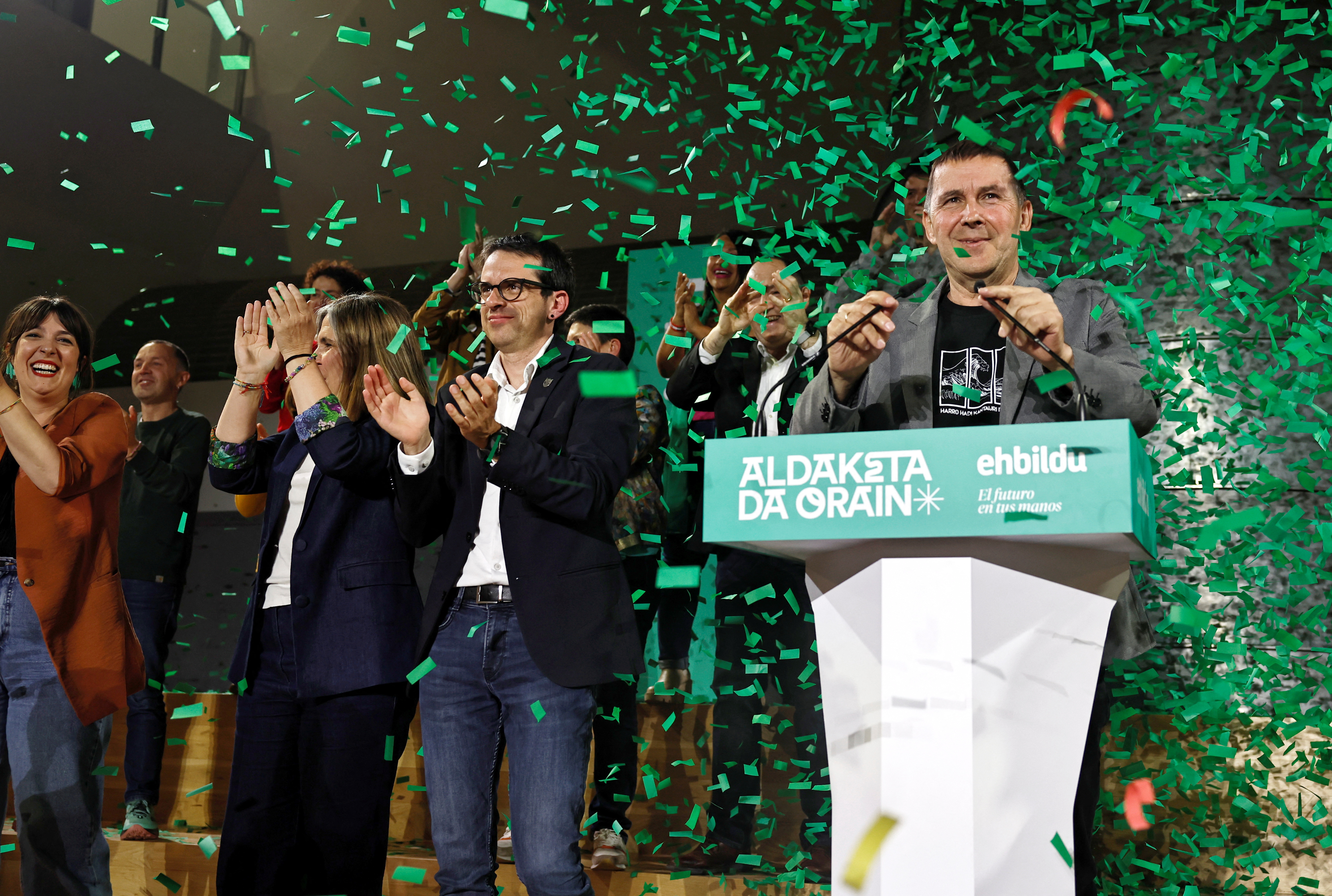 Left-wing separatist party EH Bildu celebrate results in regional Basque Country elections, in Bilbao