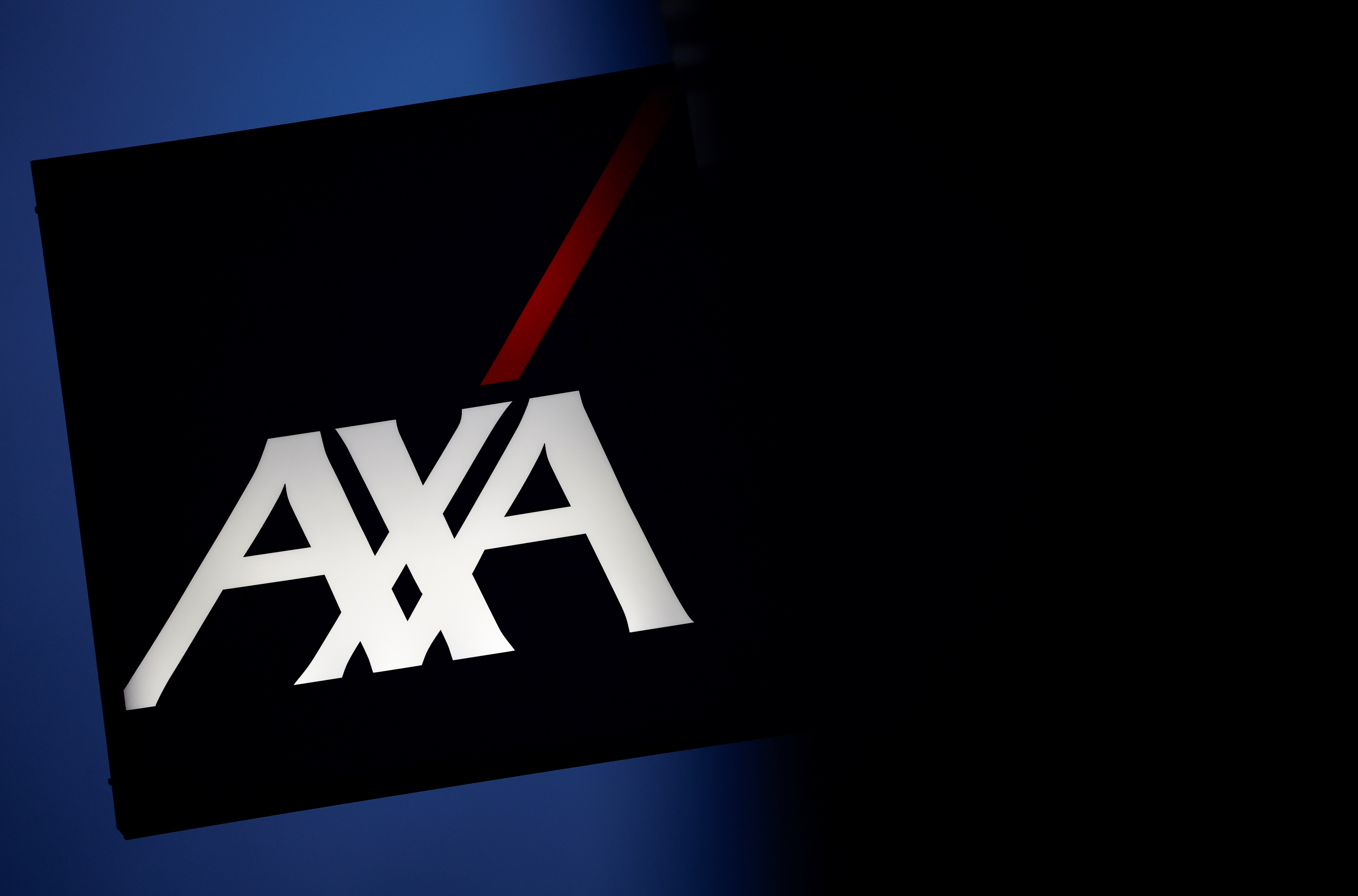 The logo of French Insurer Axa is seen outside a building in Montaigu