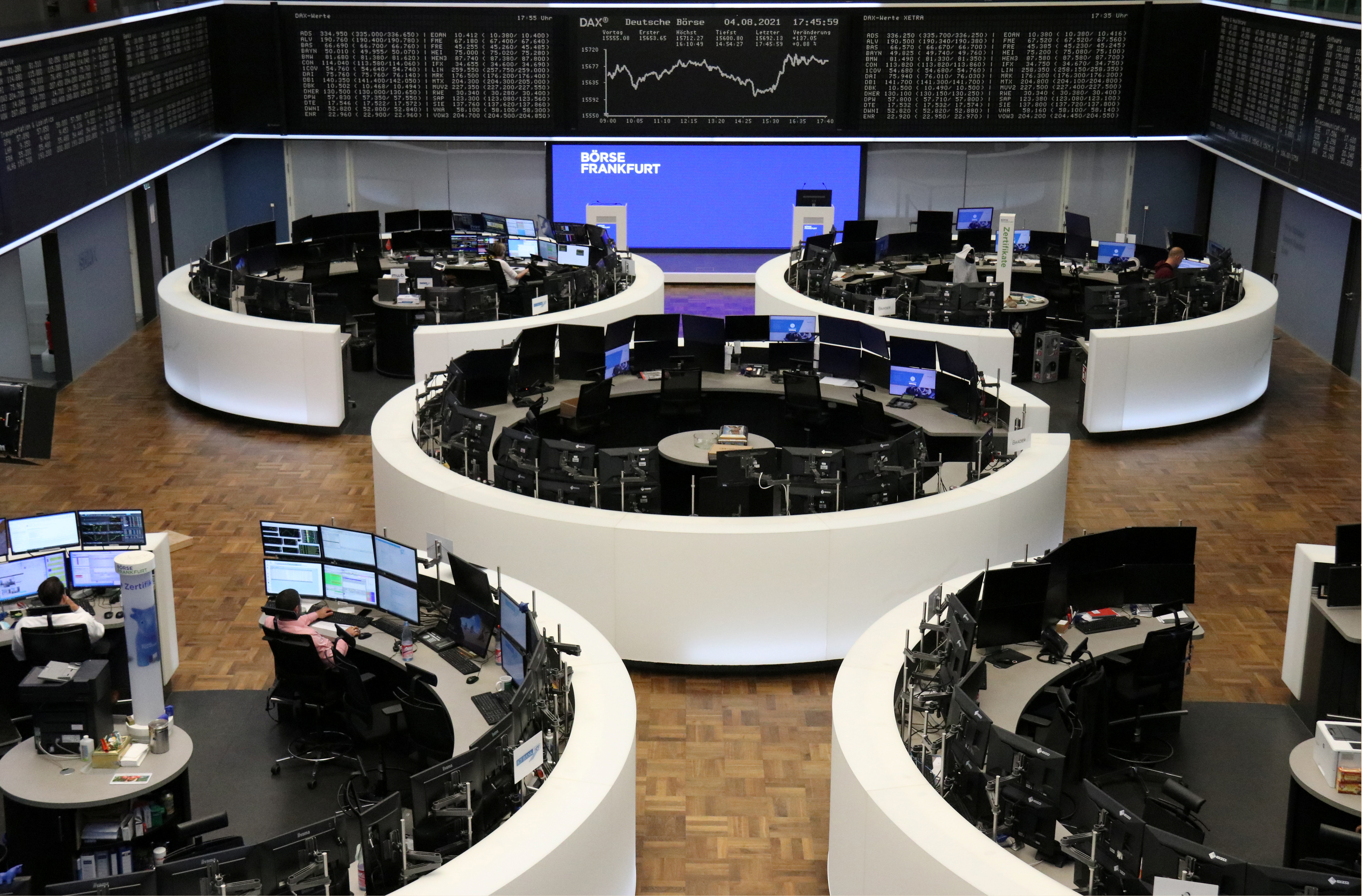 The German share price index DAX graph is pictured at the Frankfurt Stock Exchange, Germany August 4, 2021. REUTERS/Staff