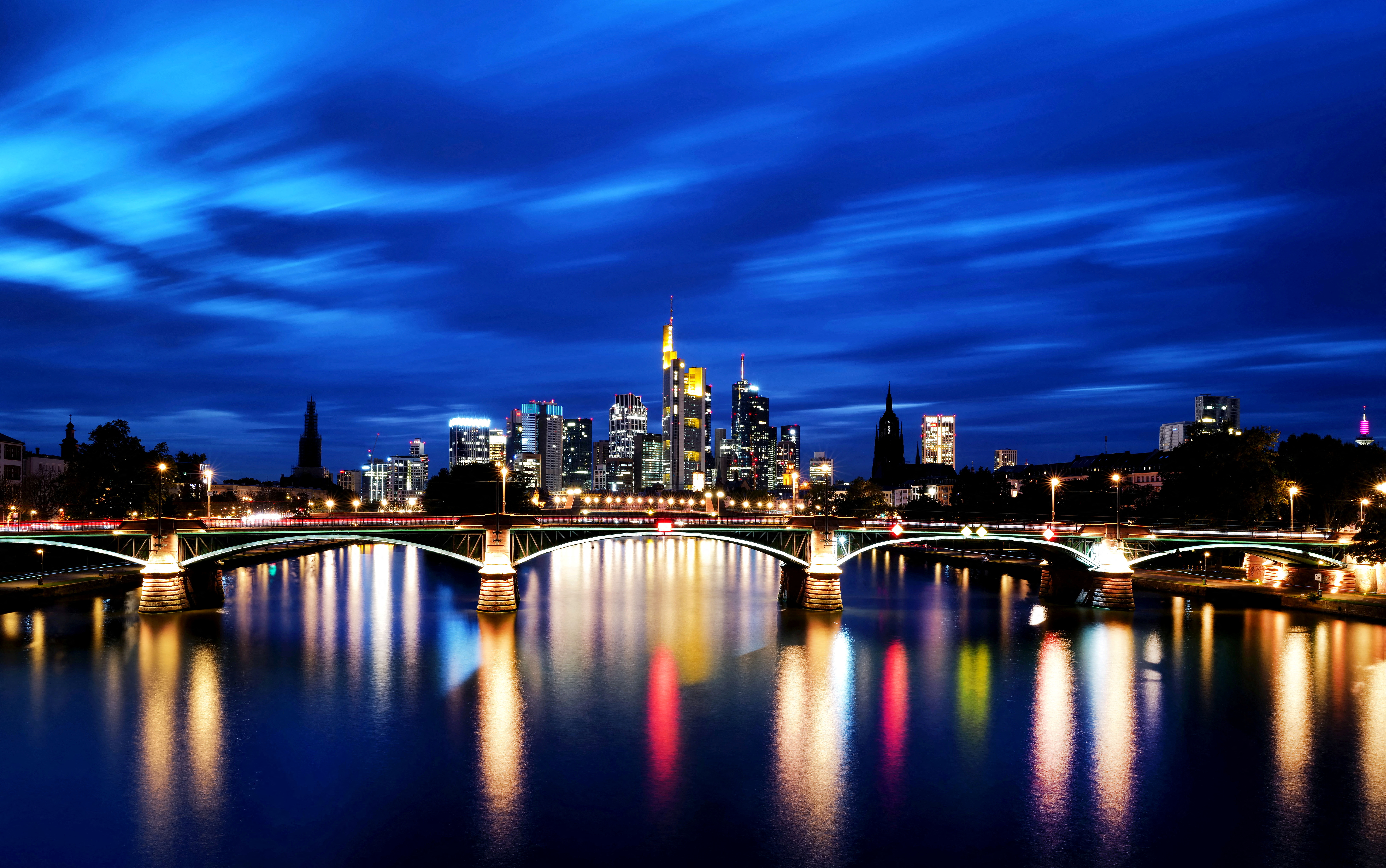 The skyline with the banking district is photographed in Frankfurt