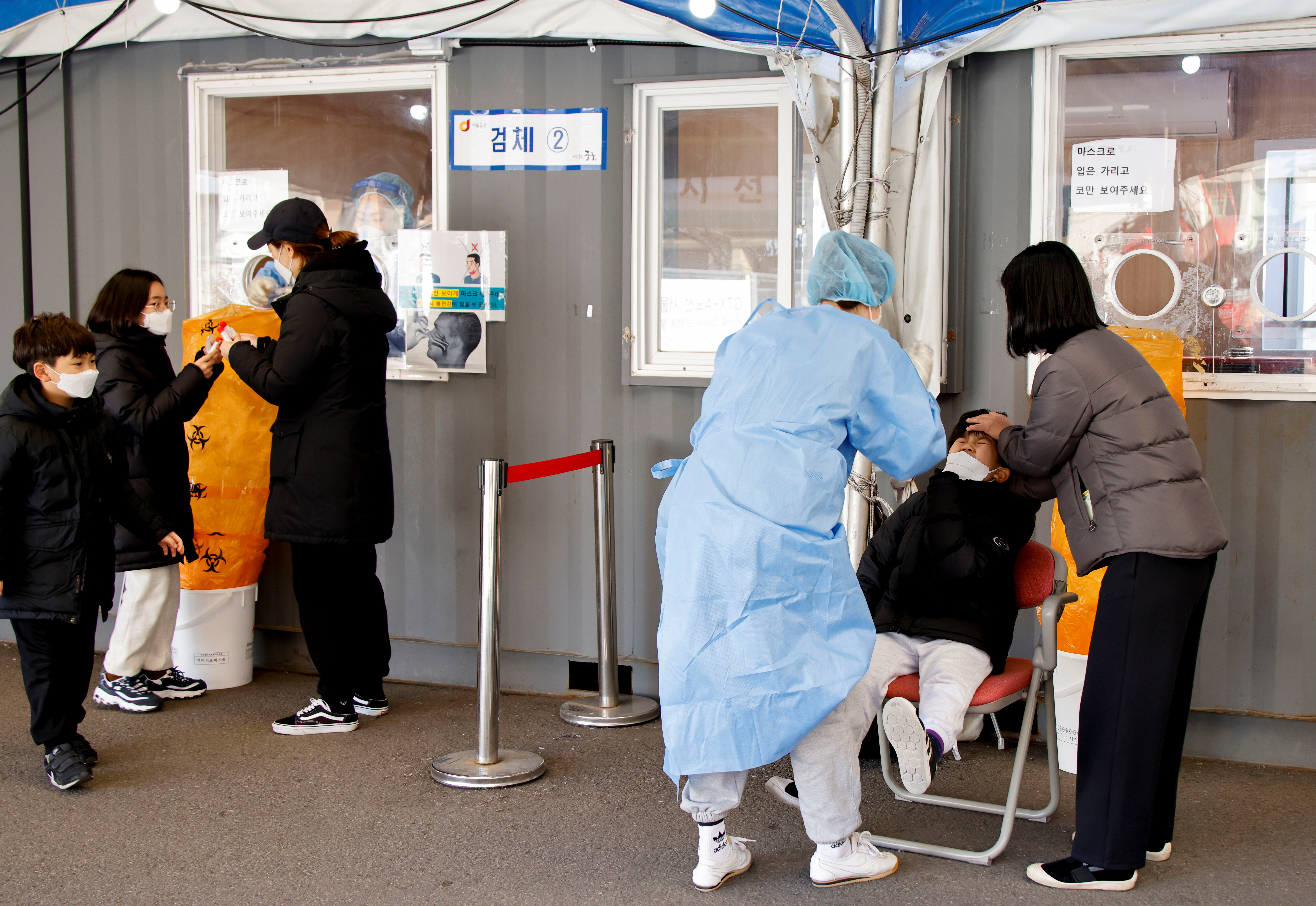 Coronavirus disease (COVID-19) temporary testing site set up at a railway station in Seoul