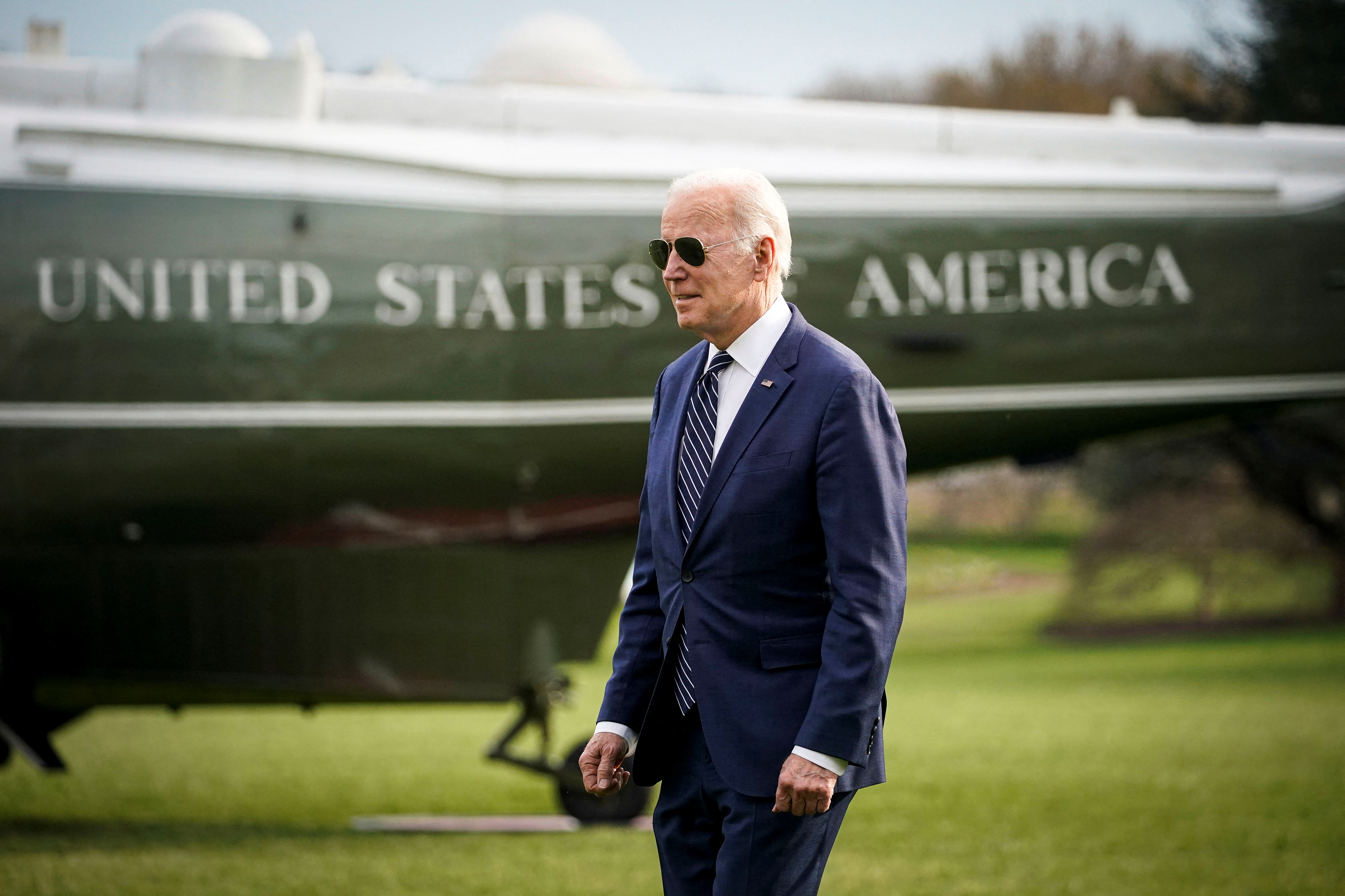 U.S. President Biden walks to board Marine One for travel to Rehoboth Beach, Delaware on the South Lawn of the White House
