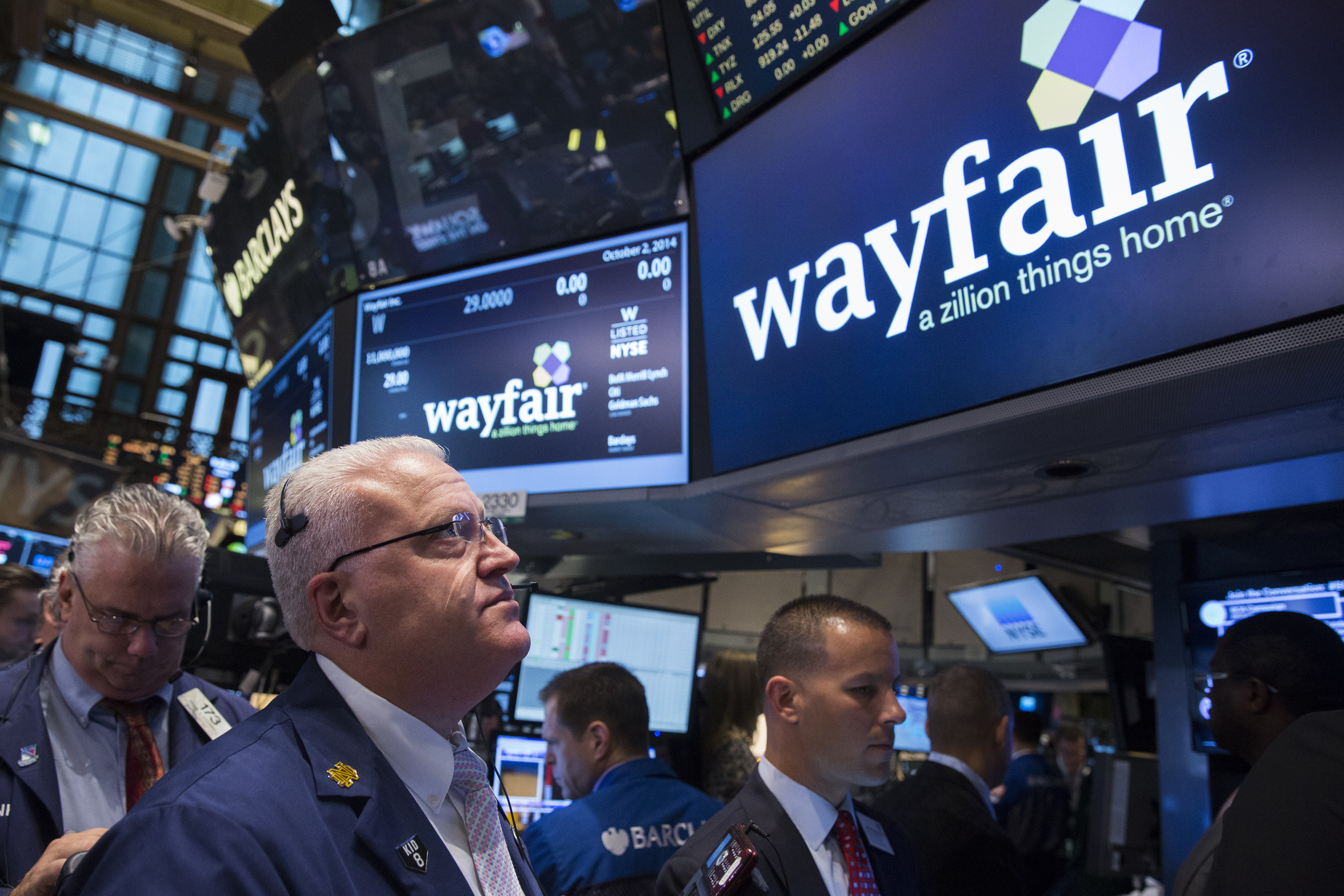 Traders wait for the Wayfair IPO on the floor of the New York Stock Exchange
