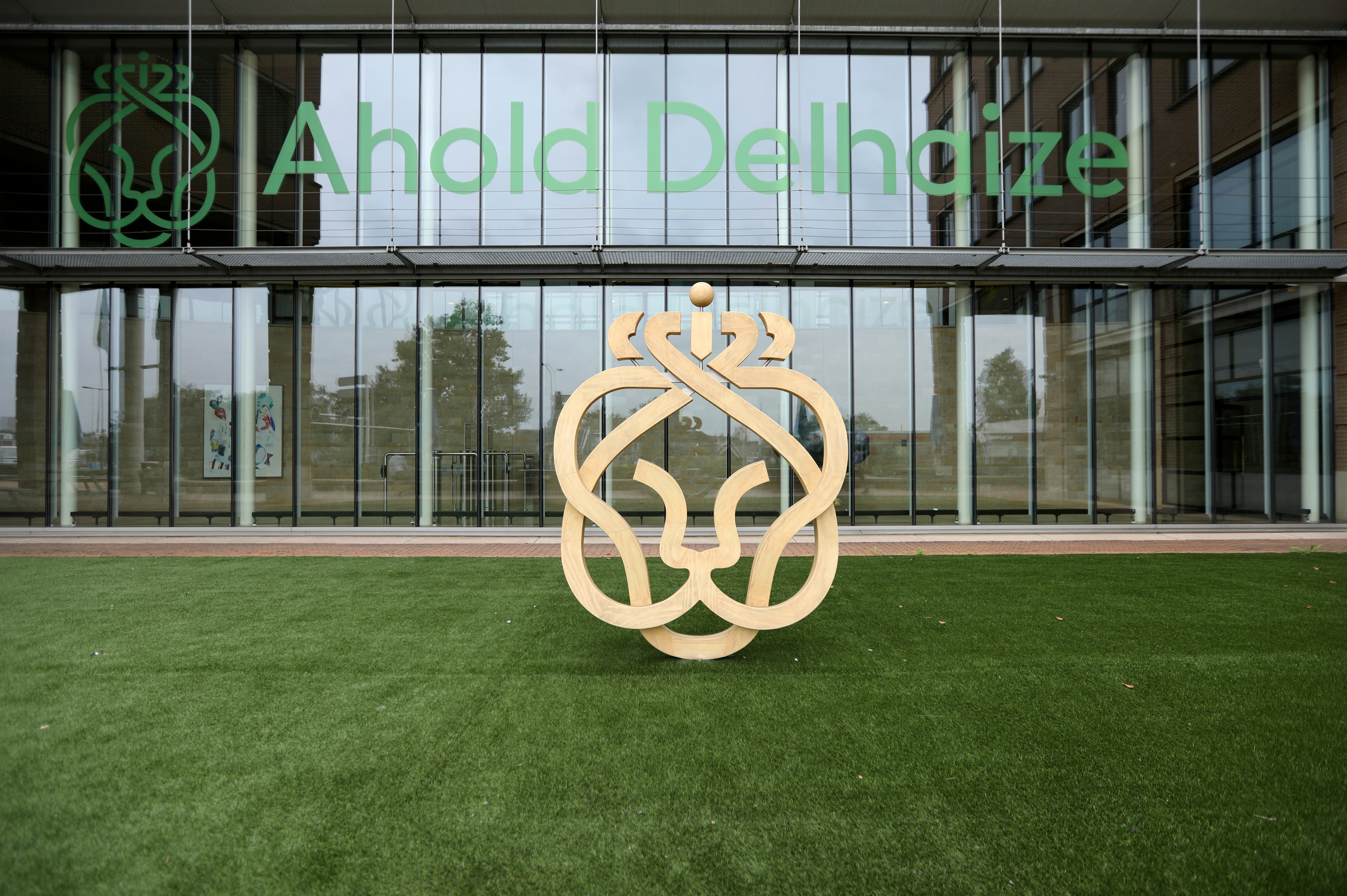The Ahold Delhaize logo is seen at the company's headquarters in Zaandam