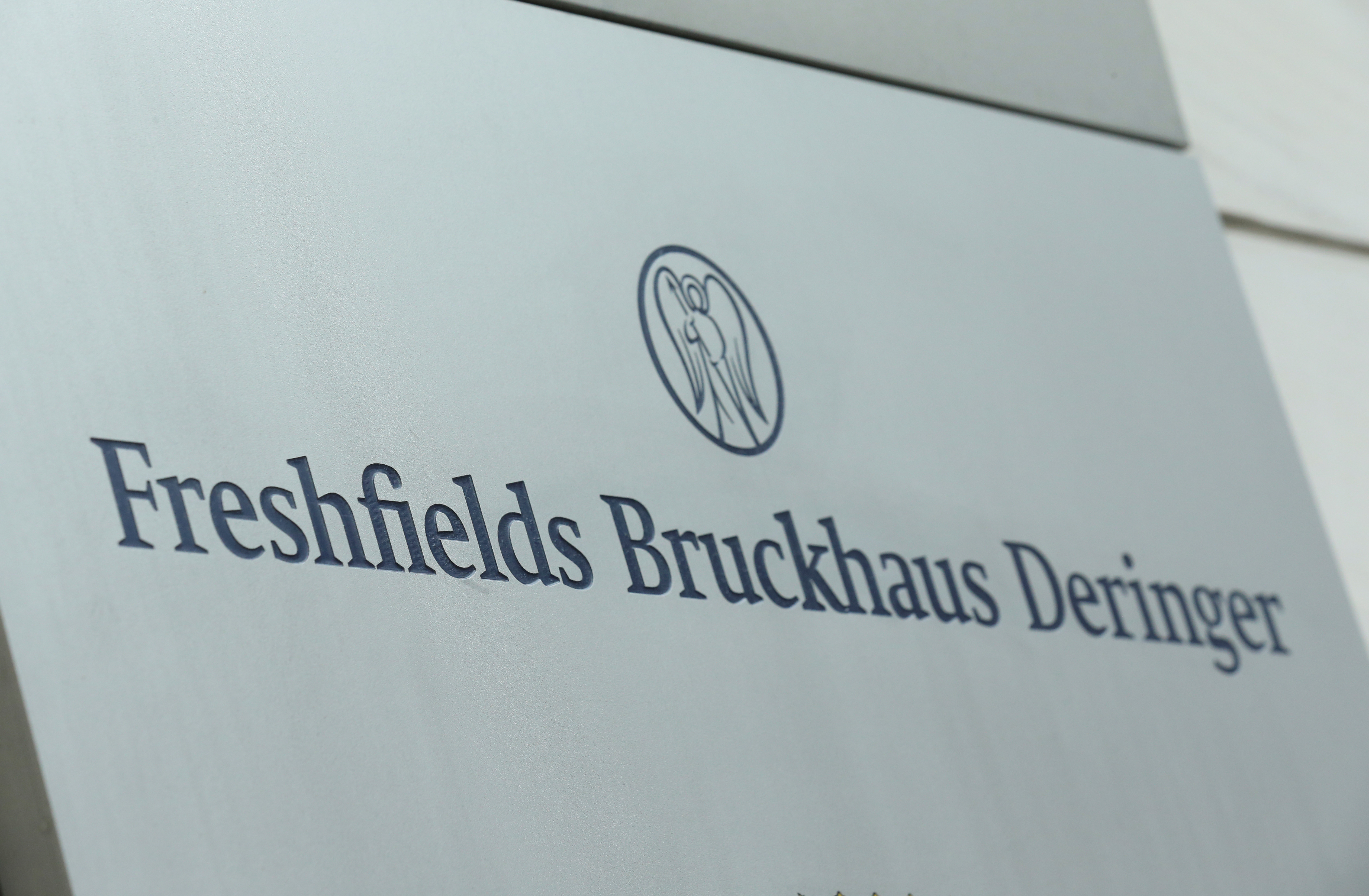 A nameplate of the Freshfields Bruckhaus Deringer LLP office in Frankfurt, Germany. REUTERS/Ralph Orlowski
