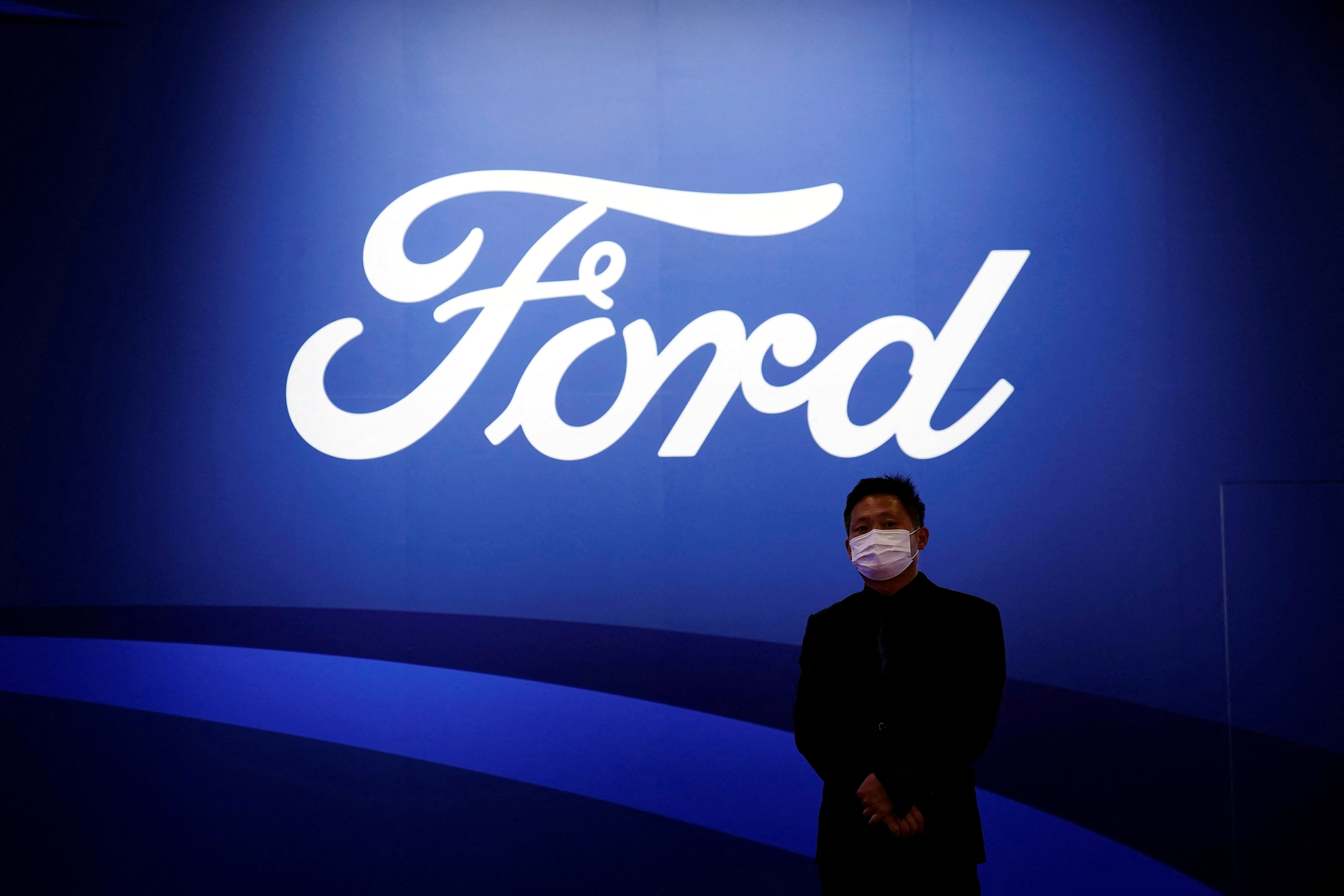 The Ford logo is seen at Auto Shanghai show in Shanghai