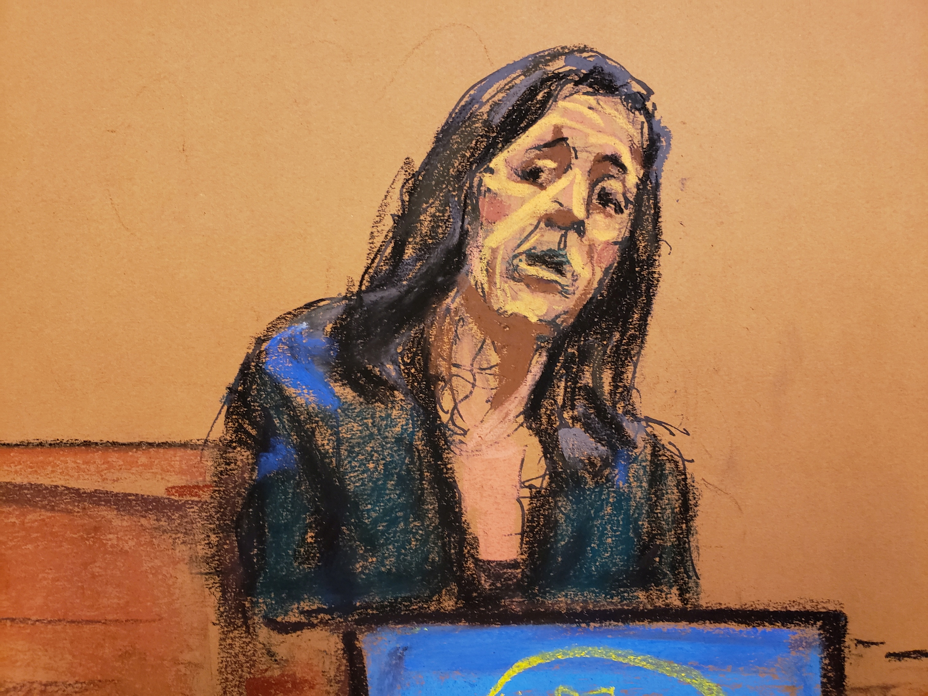 Psychologist Lisa Rocchio testifies during the trial of Ghislaine Maxwell, the Jeffrey Epstein associate accused of sex trafficking, in a courtroom sketch in New York City, U.S., December 2, 2021. REUTERS/Jane Rosenberg
