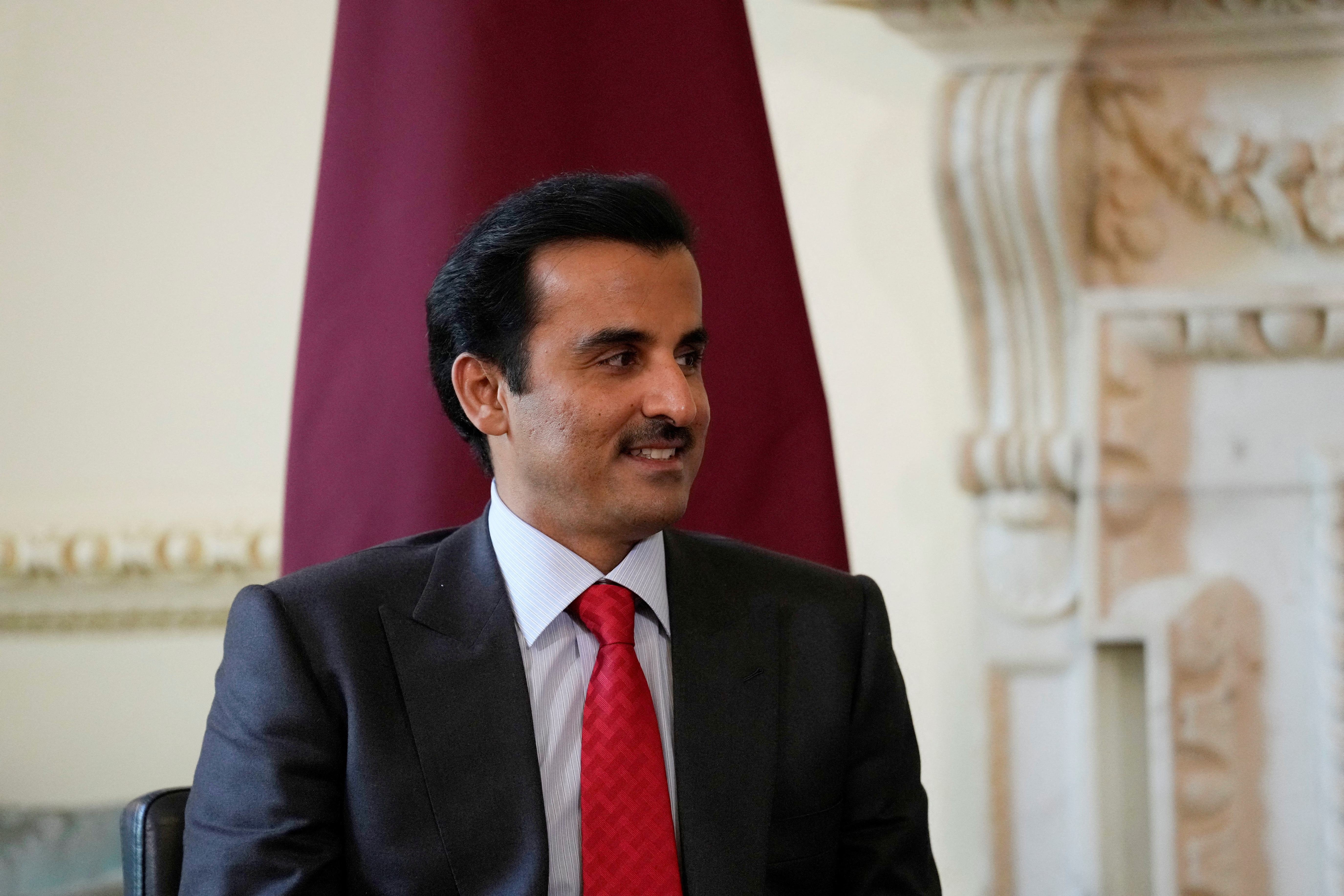 British PM Johnson meets the Emir of Qatar Al Thani at Downing Street