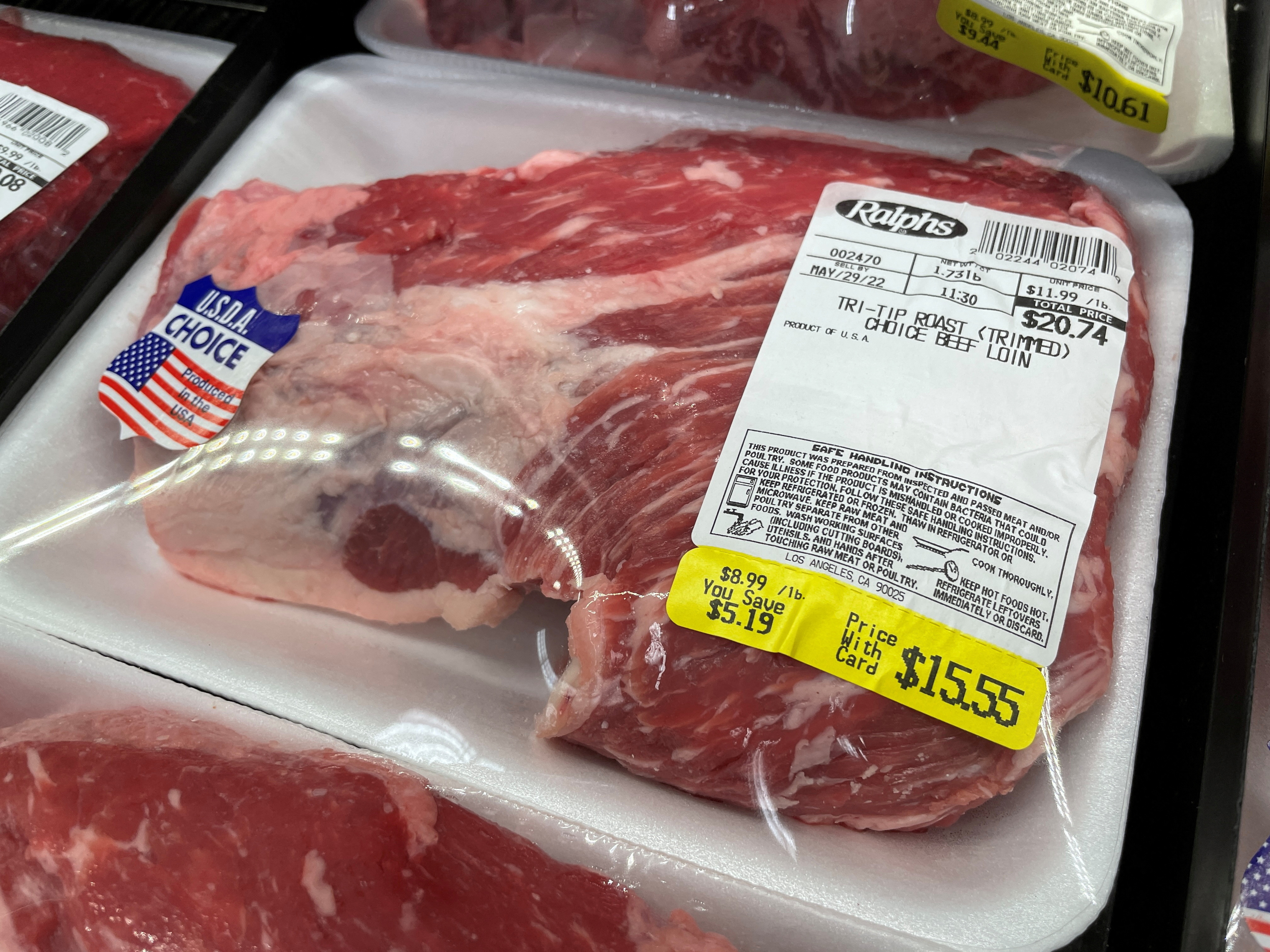 Beef is seen in a supermarket in Los Angeles as inflation continues to hit consumers with the annual CPI increasing 8.3% in the 12 months through April