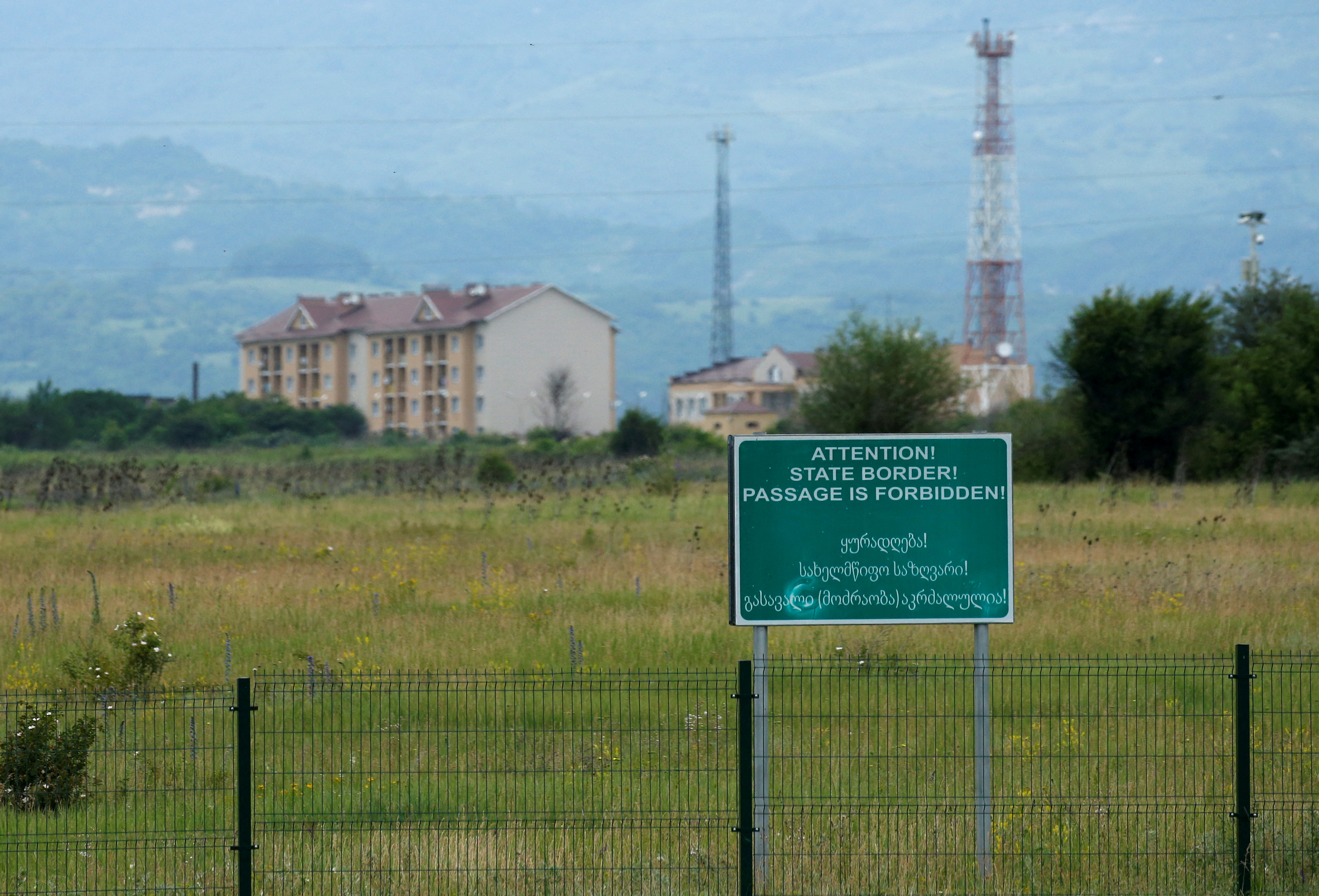 Russian military base is seen at the de facto border of Georgia's breakaway region of South Ossetia near Arbo