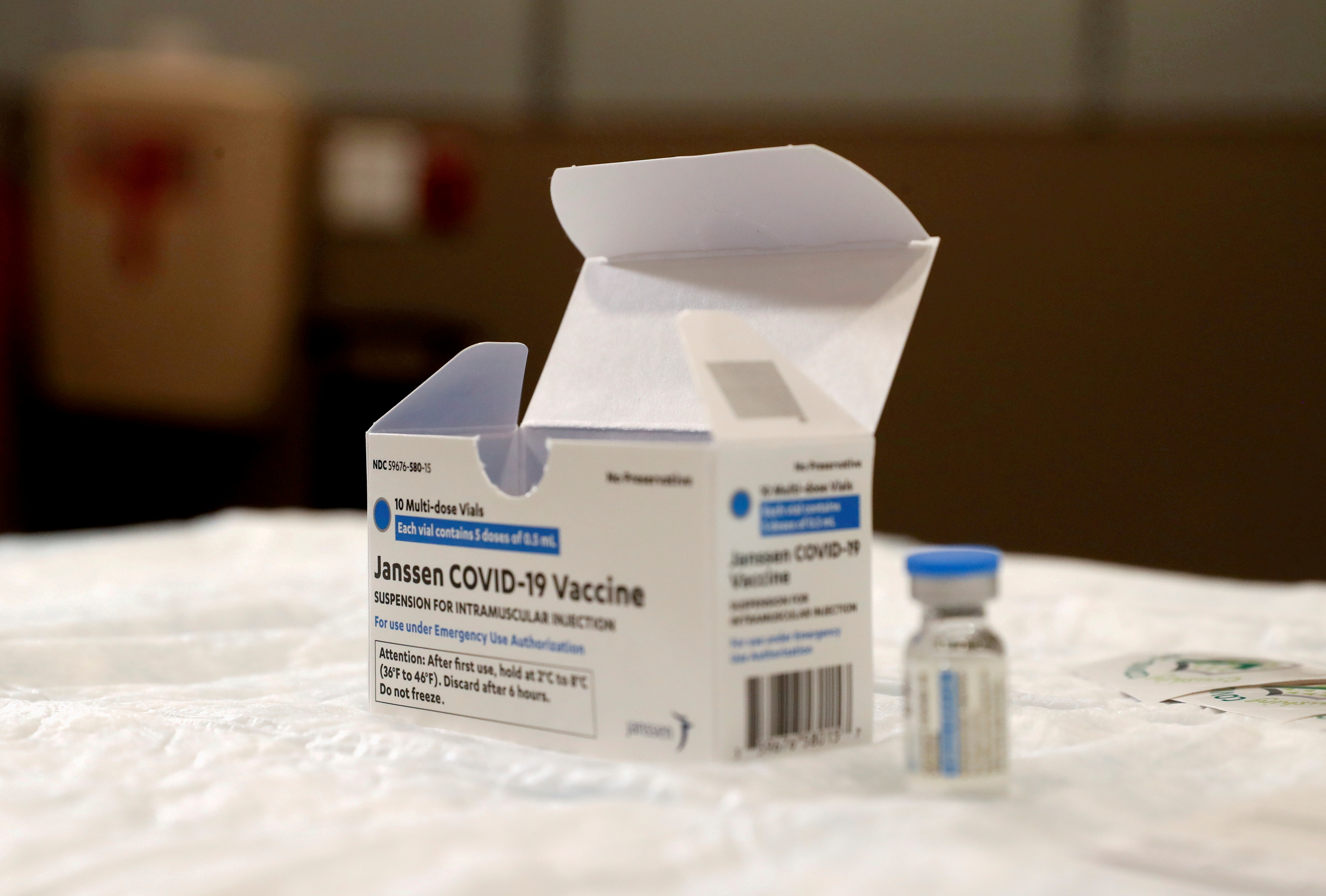 Johnson & Johnson COVID-19 vaccine is administered in Bay Shore, NY