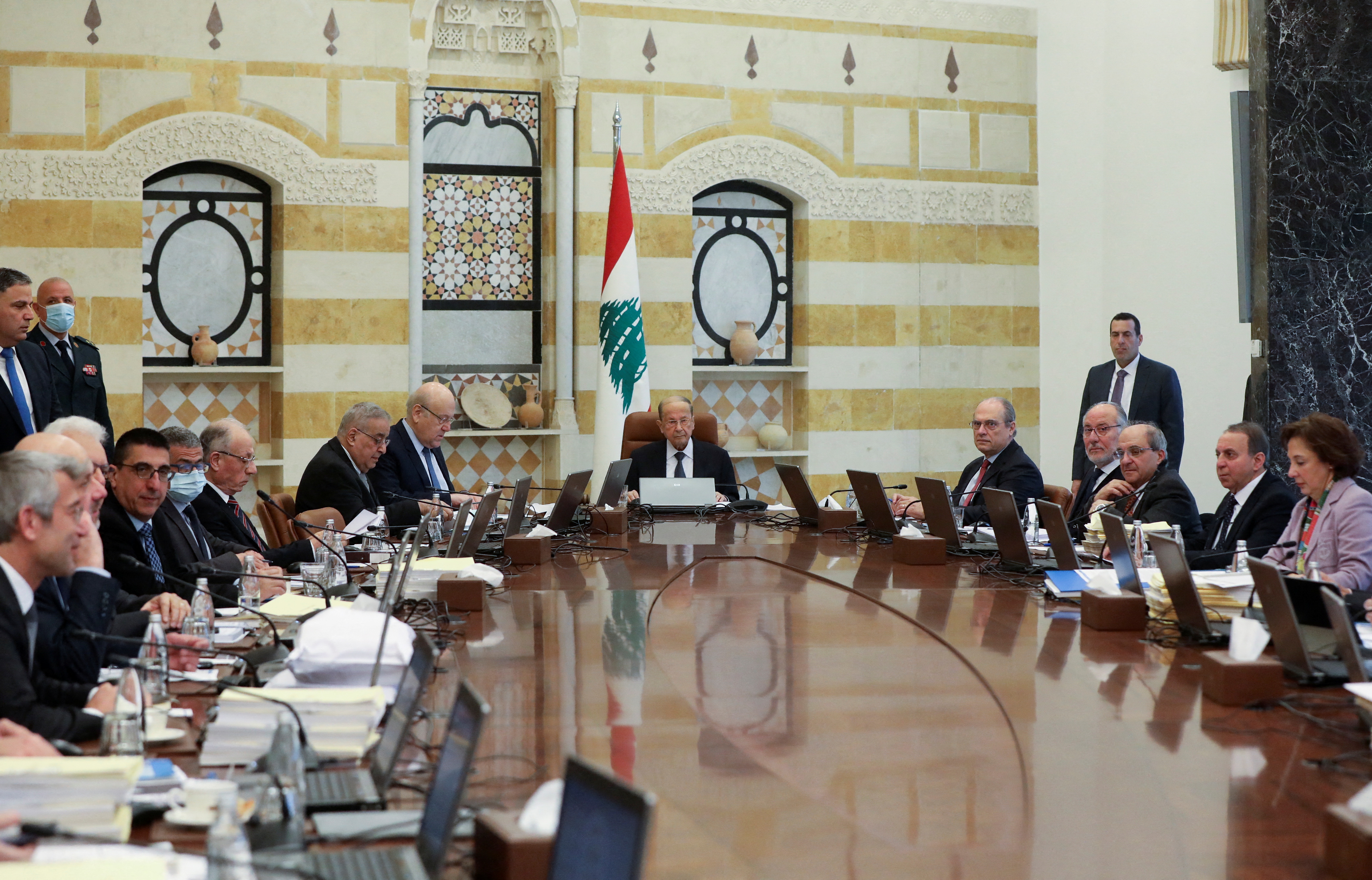 Lebanon's President Michel Aoun heads a cabinet meeting at the presidential palace in Baabda