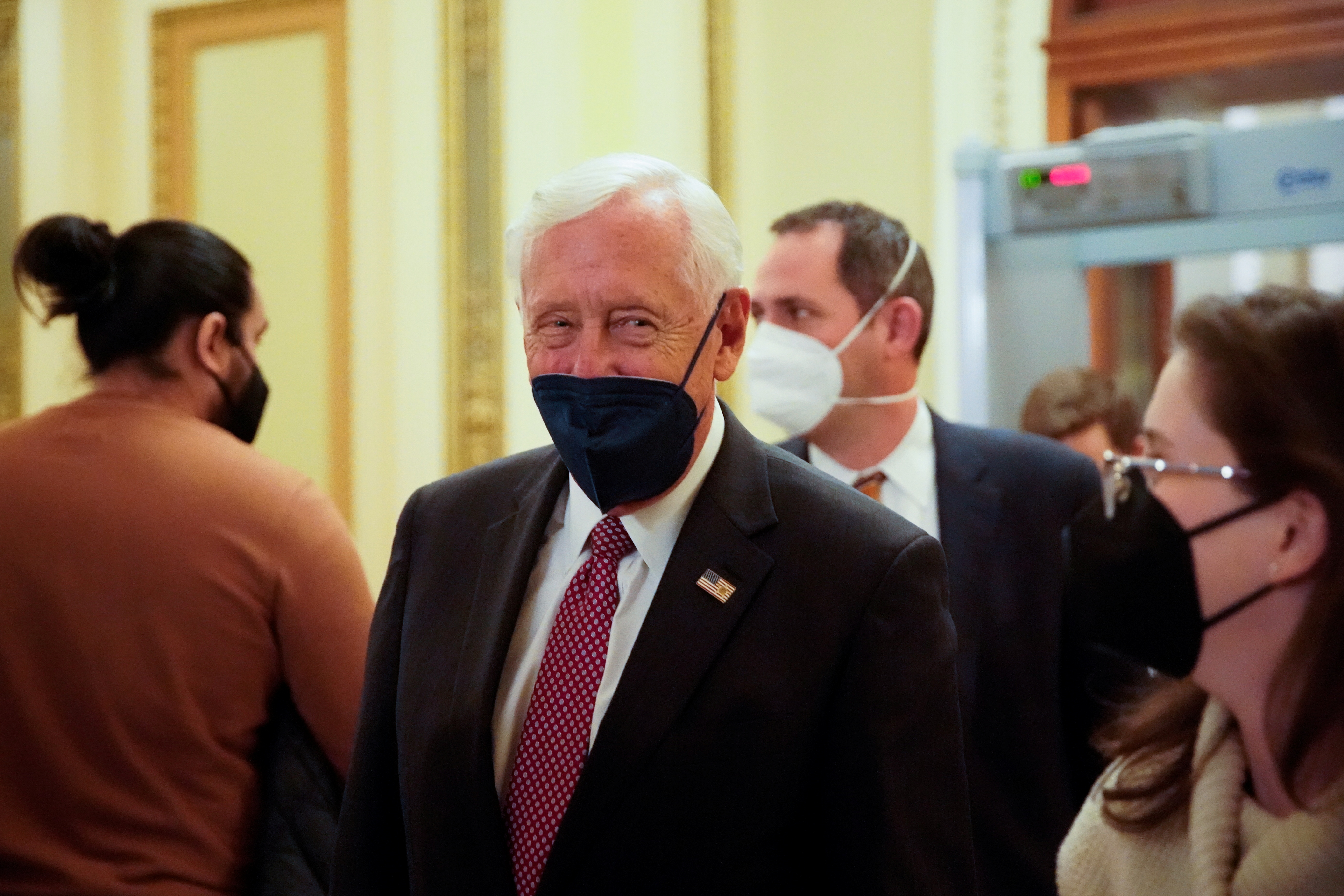 U.S. Representative Steny Hoyer (D-MD) smiles as he talks to a reporter after the House passed the bipartisan infrastructure package at the U.S. Capitol in Washington, U.S., November 6, 2021. REUTERS/Elizabeth Frantz