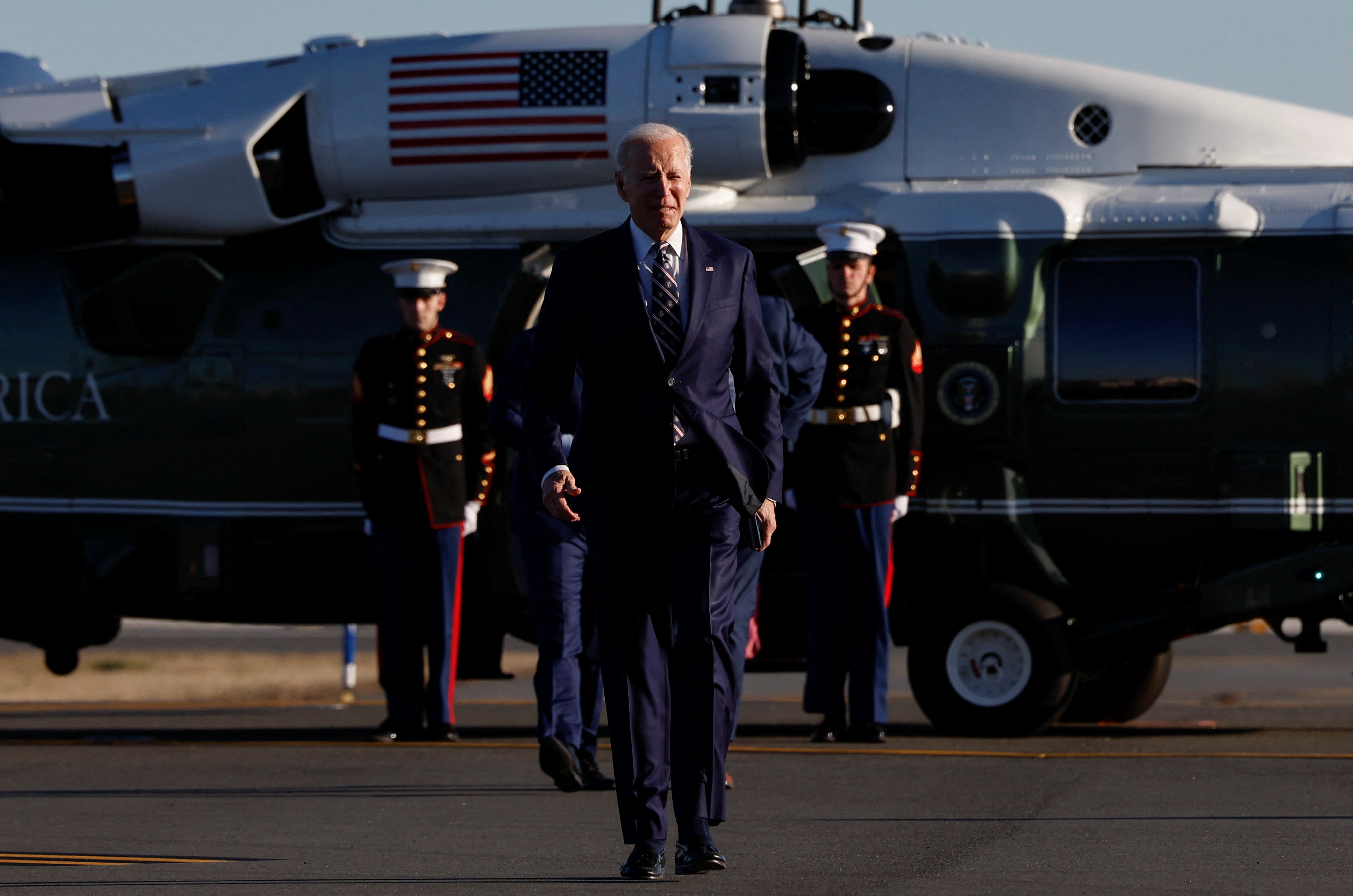 U.S. President Biden walks at Philadelphia Airport to depart after his visit, Philadelphia