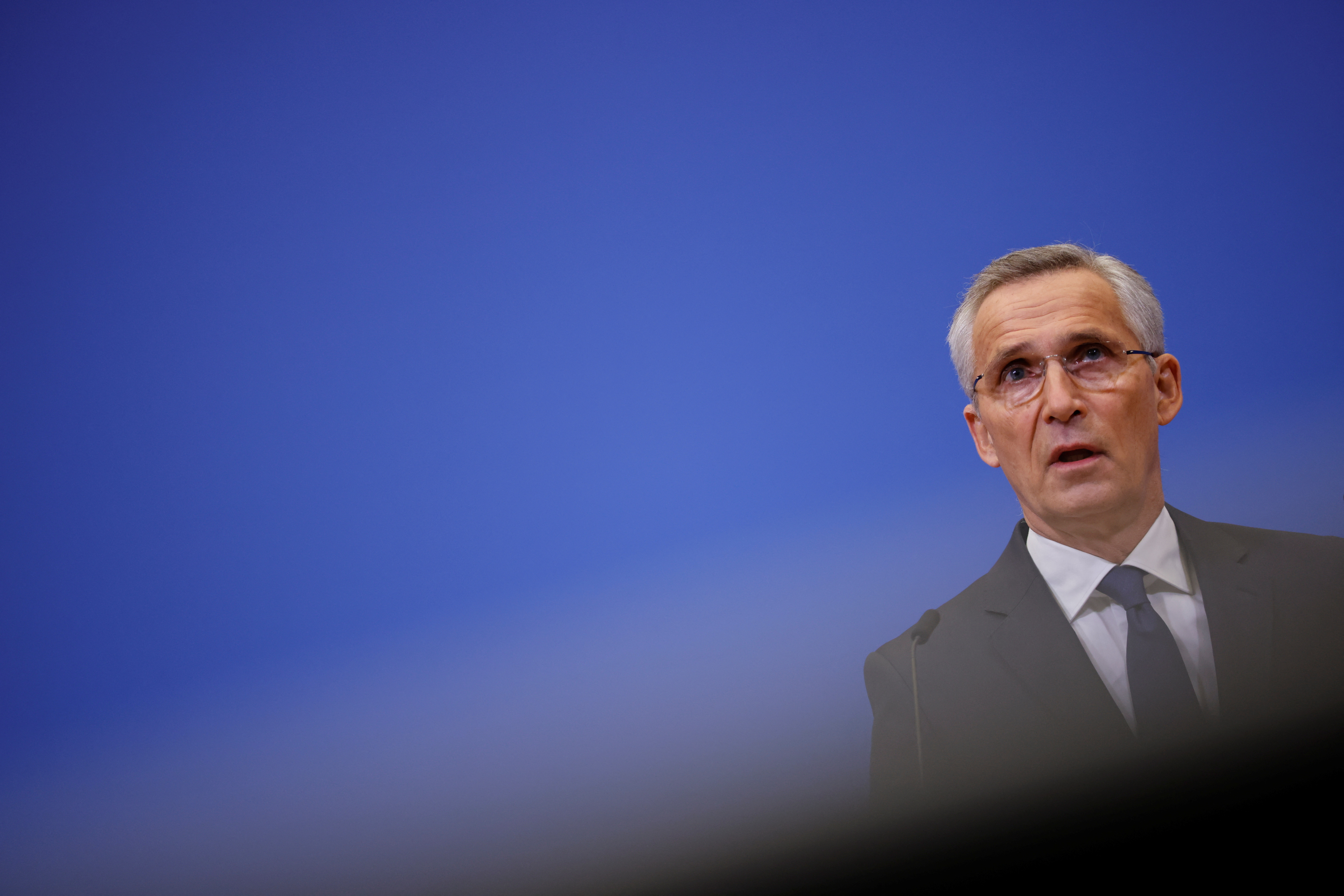 NATO Secretary General Stoltenberg holds a press conference in Brussels