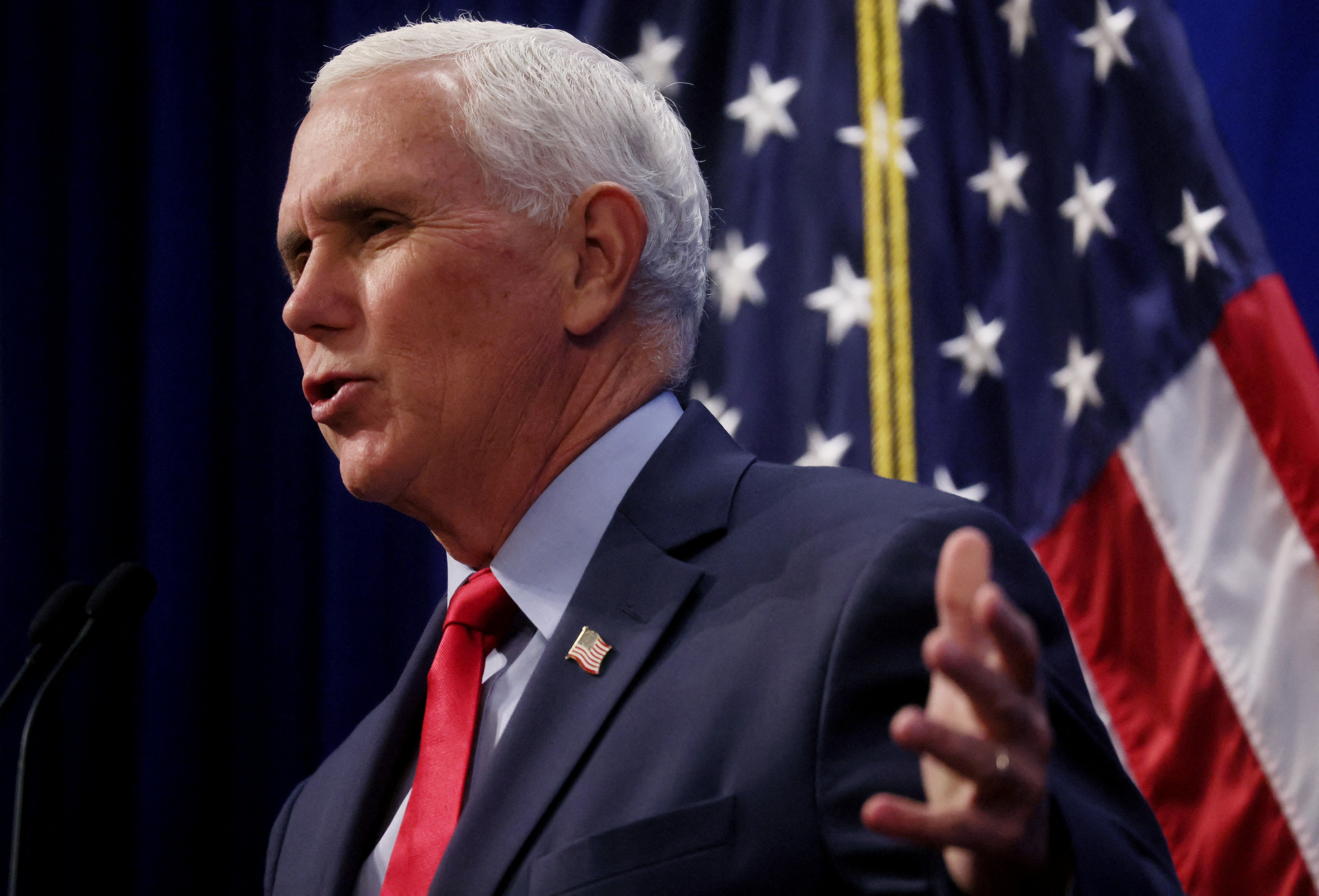 Former U.S. Vice President Pence speaks at the Heritage Foundation