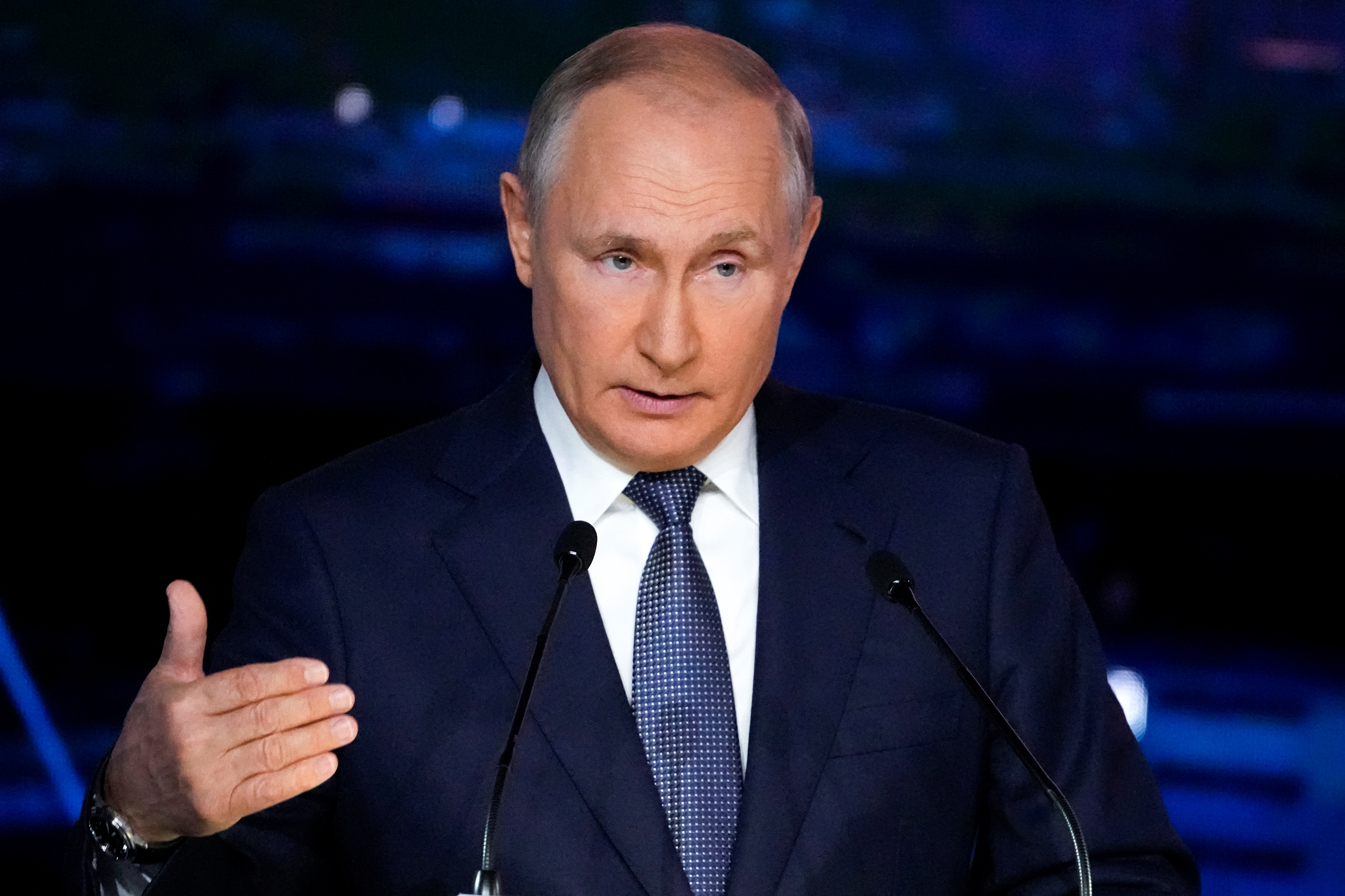 Russian President Vladimir Putin speaks at an economic forum in Vladivostok