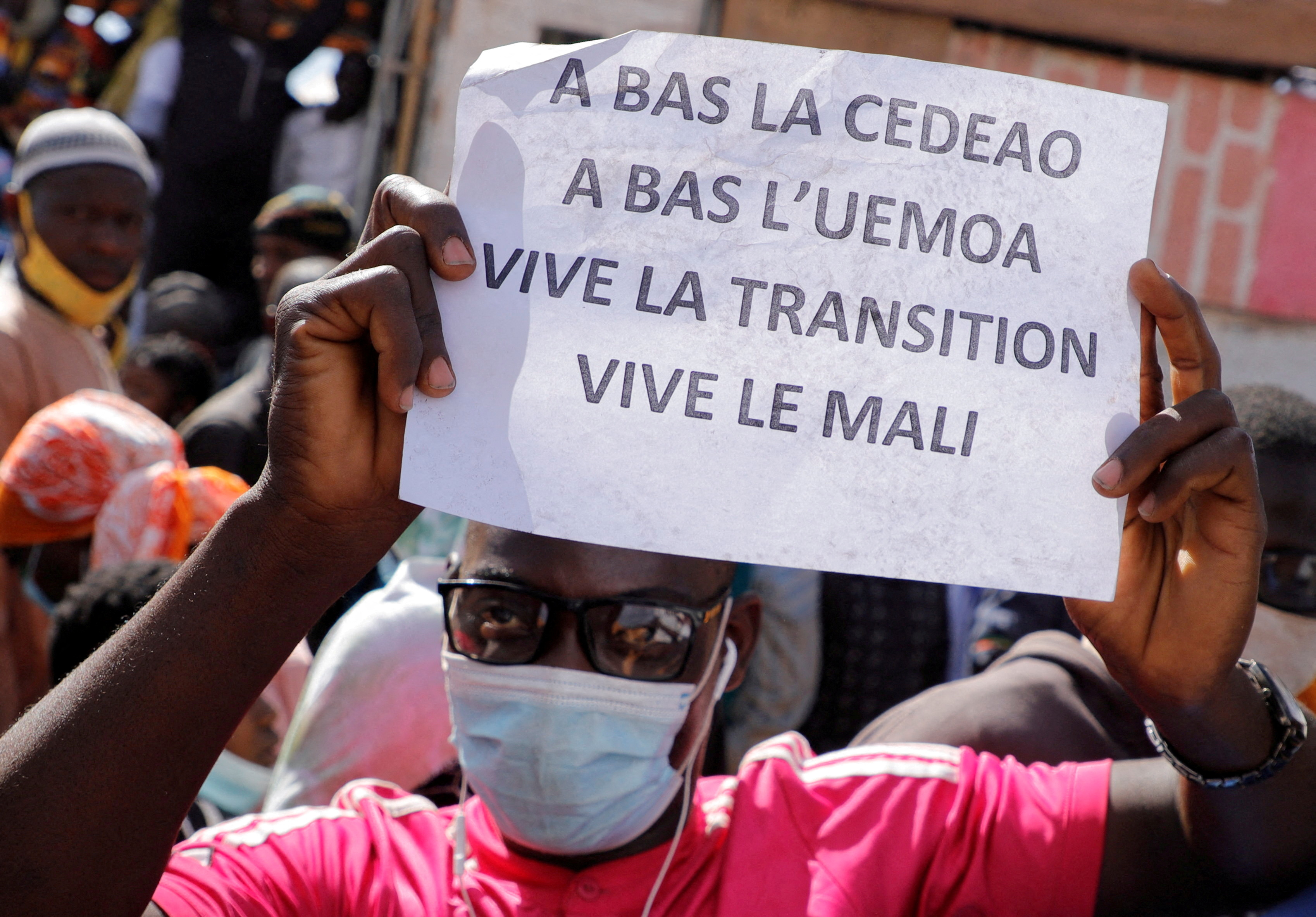 Supporters participate in a demonstration called by Mali transitional government, in Bamako