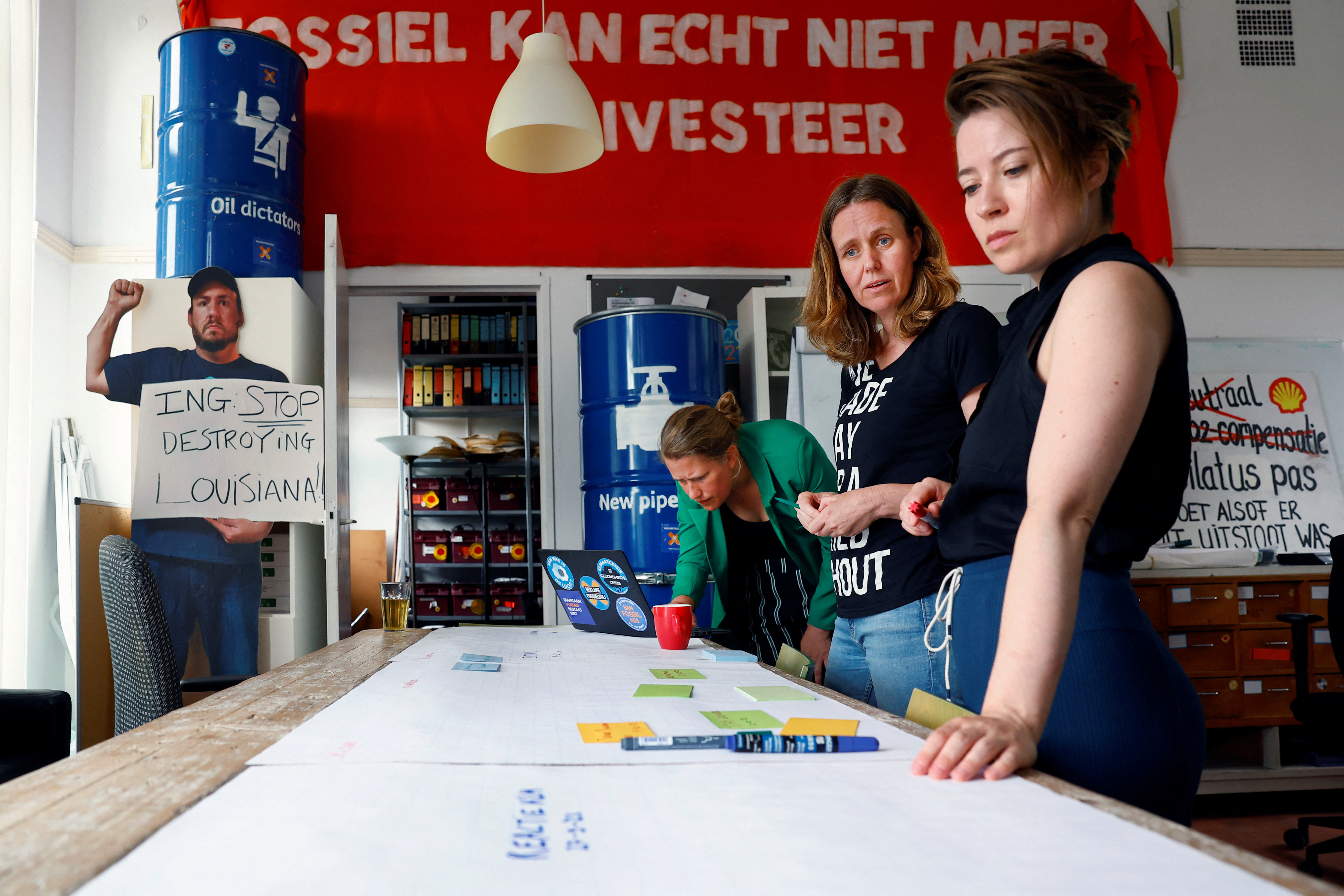 Campaign leader Hiske Arts speaks during a meeting of climate group Fossielvrij Nederland (Fossil Free Netherlands) in Amsterdam