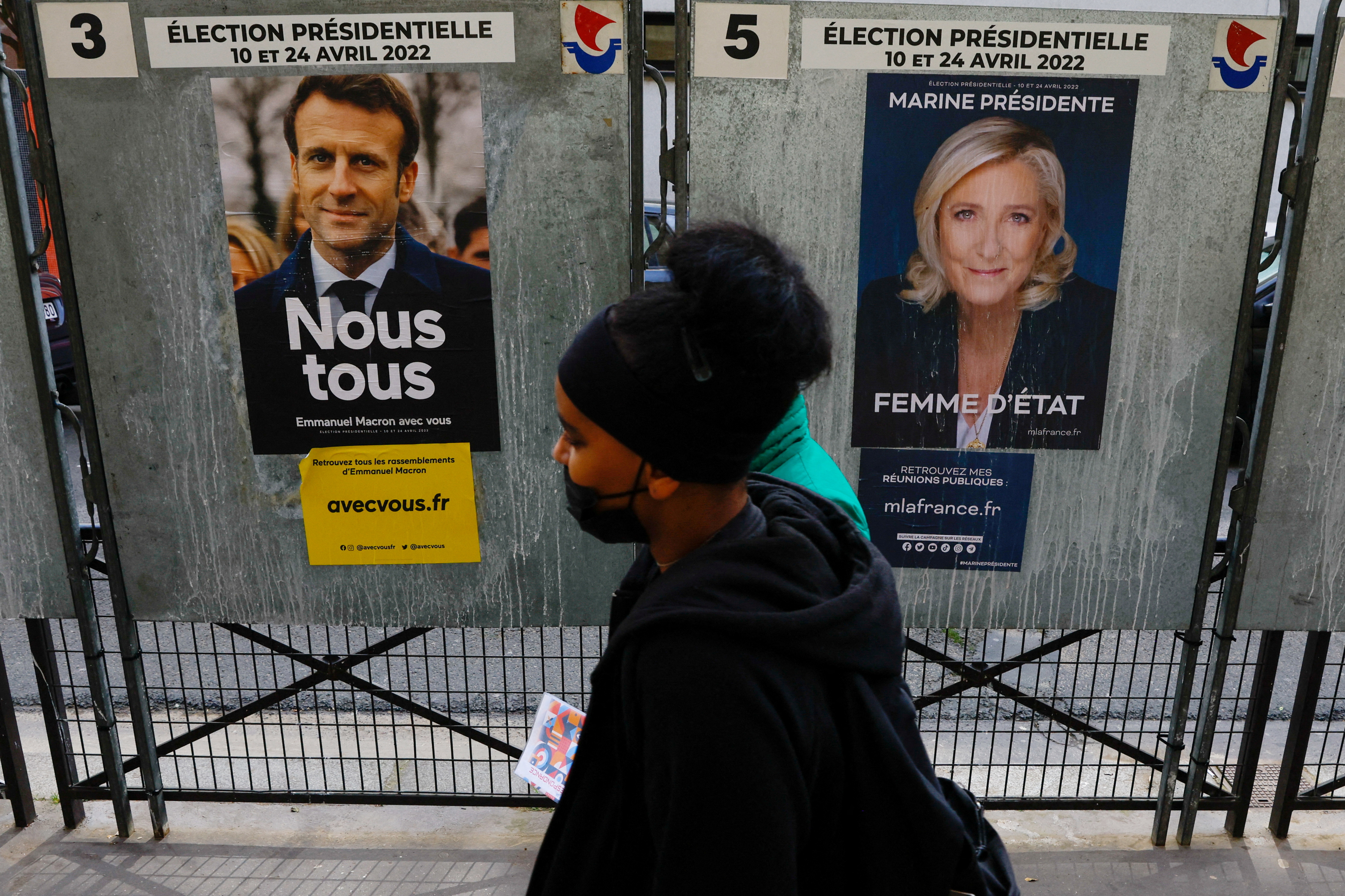 Official campaign posters of French presidential election candidates in Paris