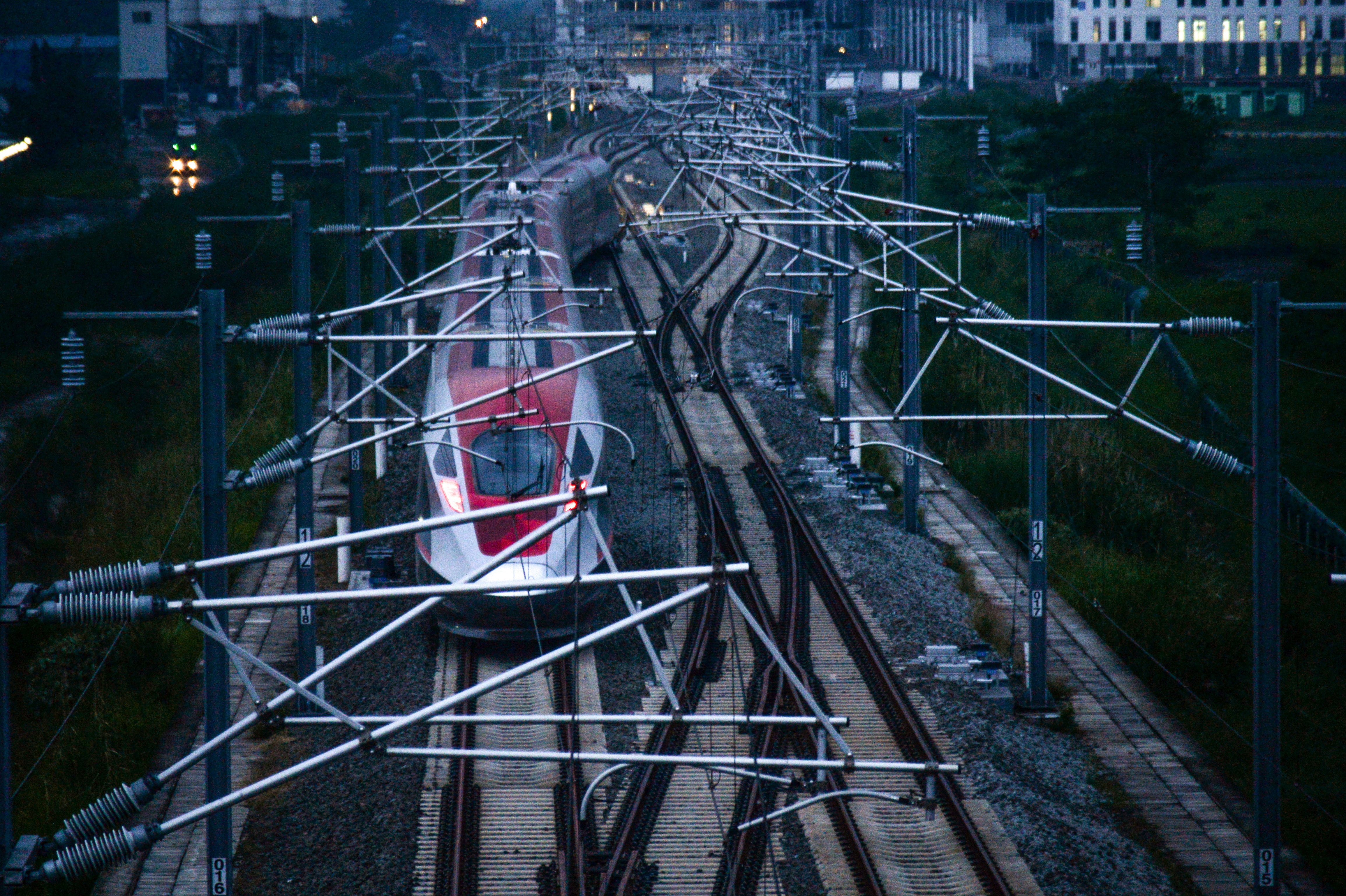 An electric Multiple Unit high-speed train is seen during Hot Sliding Test in Tegalluar,