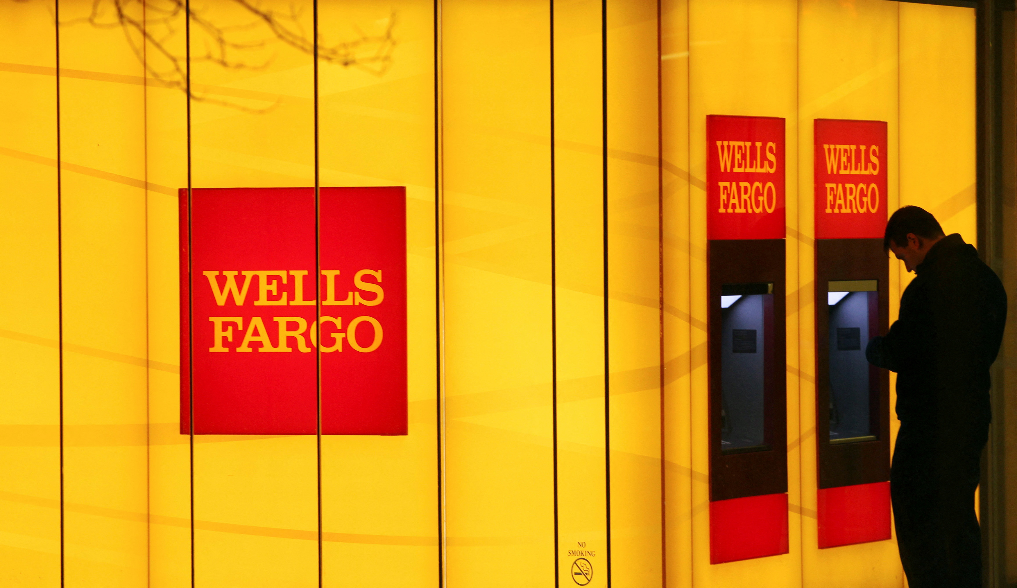  Wells Fargo Bank branch on a rainy morning in Washington