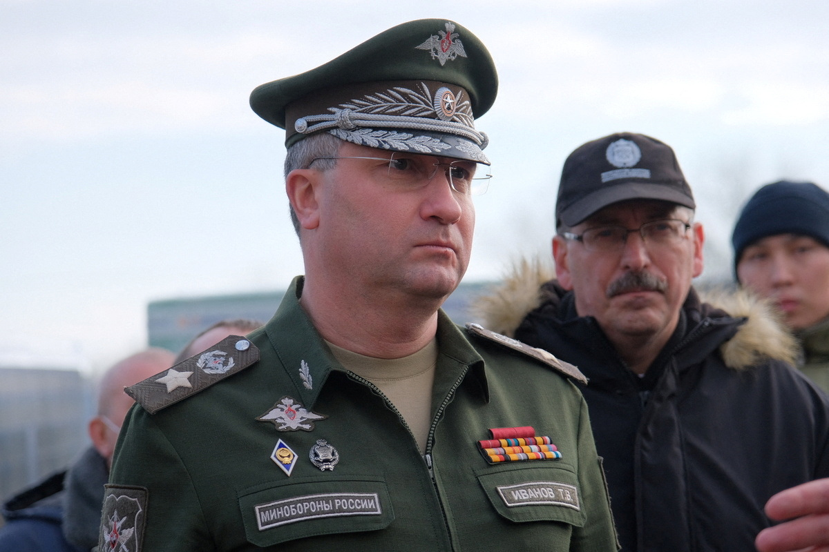 Russian Deputy Defence Minister Timur Ivanov inspects the construction of a water intake facility in Crimea