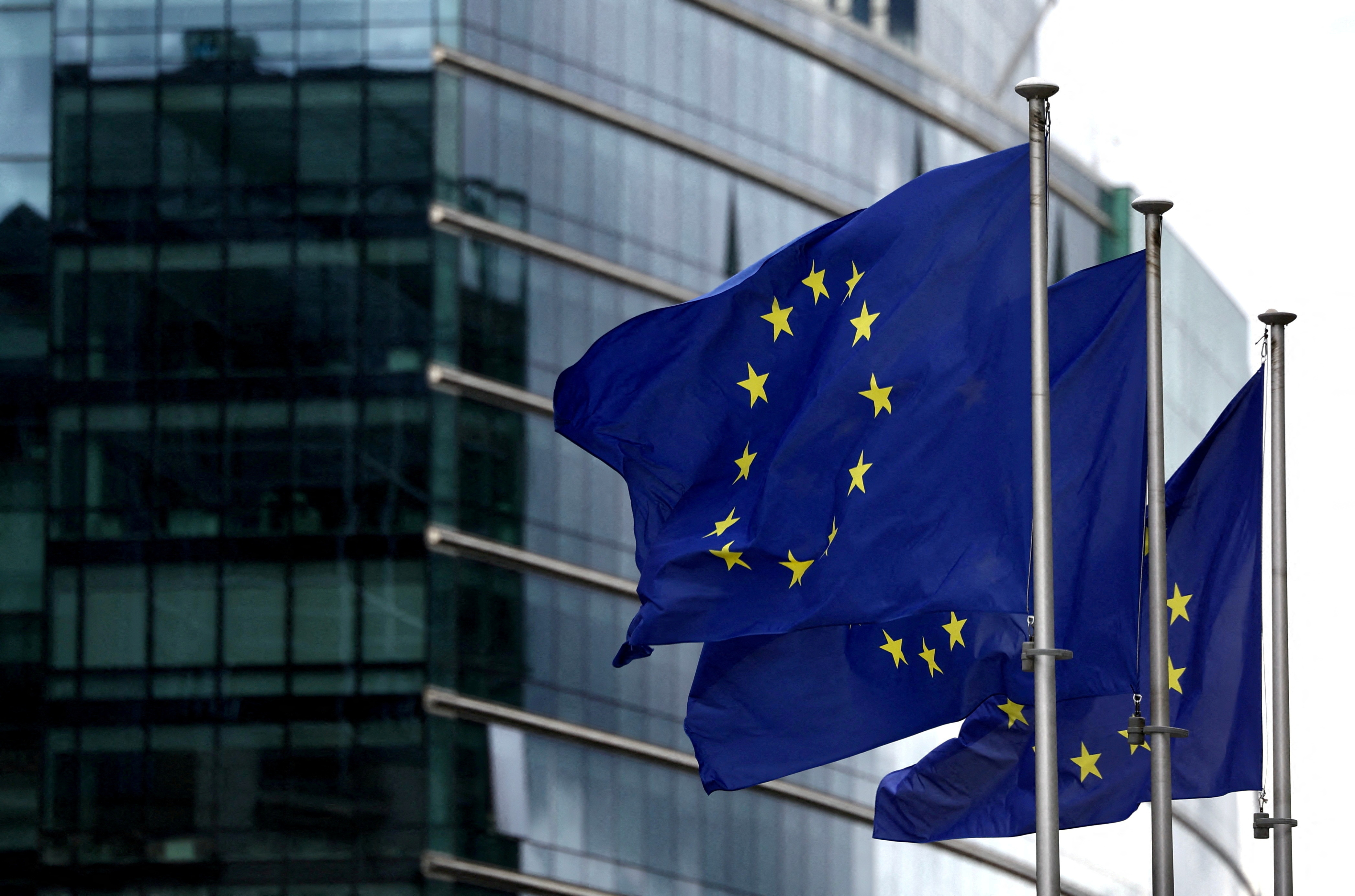 European flags fly outside the European Commission headquarters in Brussels