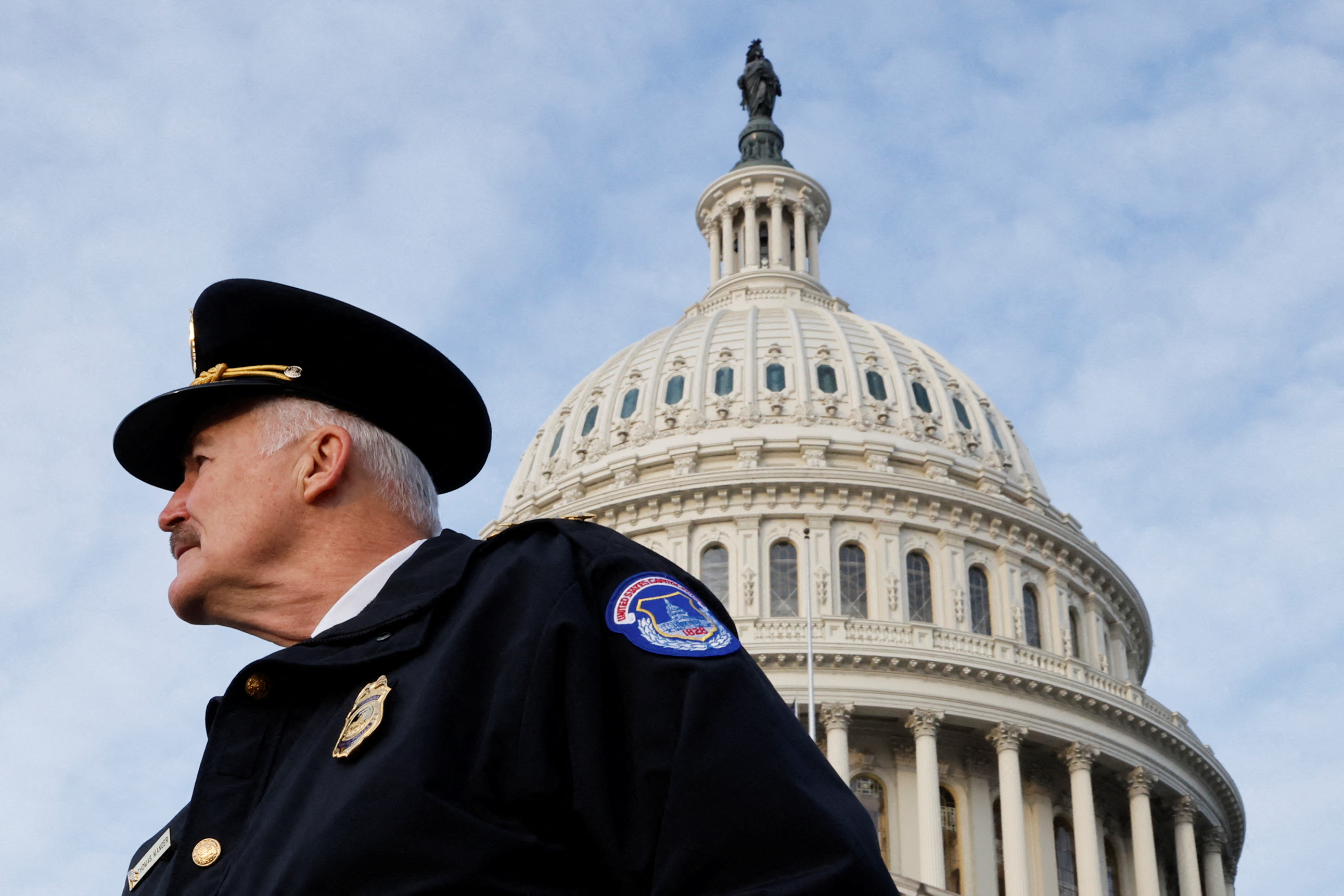 U.S. Capitol Police Chief J. Thomas Manger stands outside the U.S. Capitol on the first anniversary of the January 6, 2021 attack on the Capitol by supporters of former President Donald Trump, on Capitol Hill in Washington, U.S., January 6, 2022. REUTERS/Jonathan Ernst