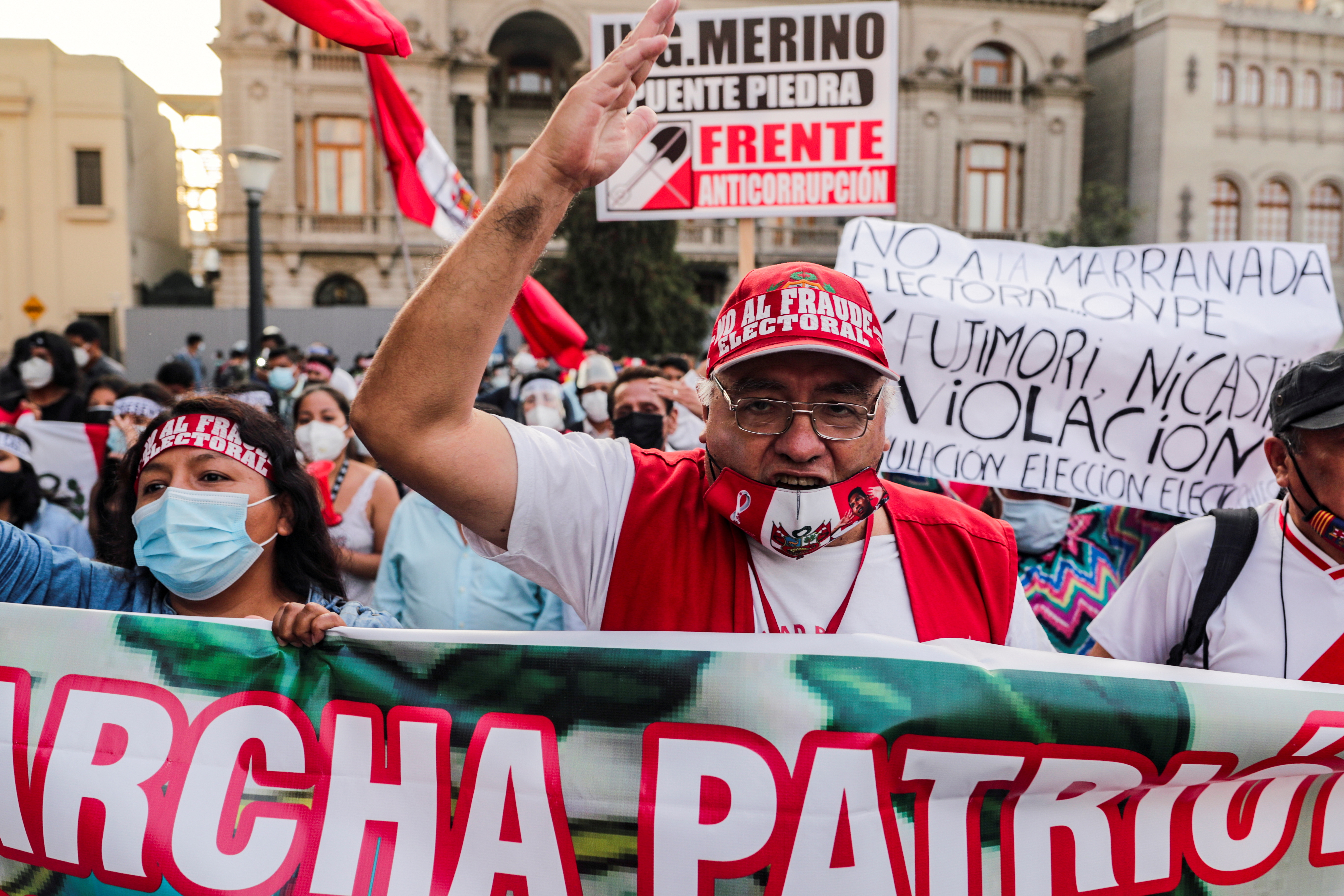 Protest against Peru's presidential candidates Pedro Castillo and Keiko Fujimori, who will face each other in the second round of the presidential election, in Lima, Peru