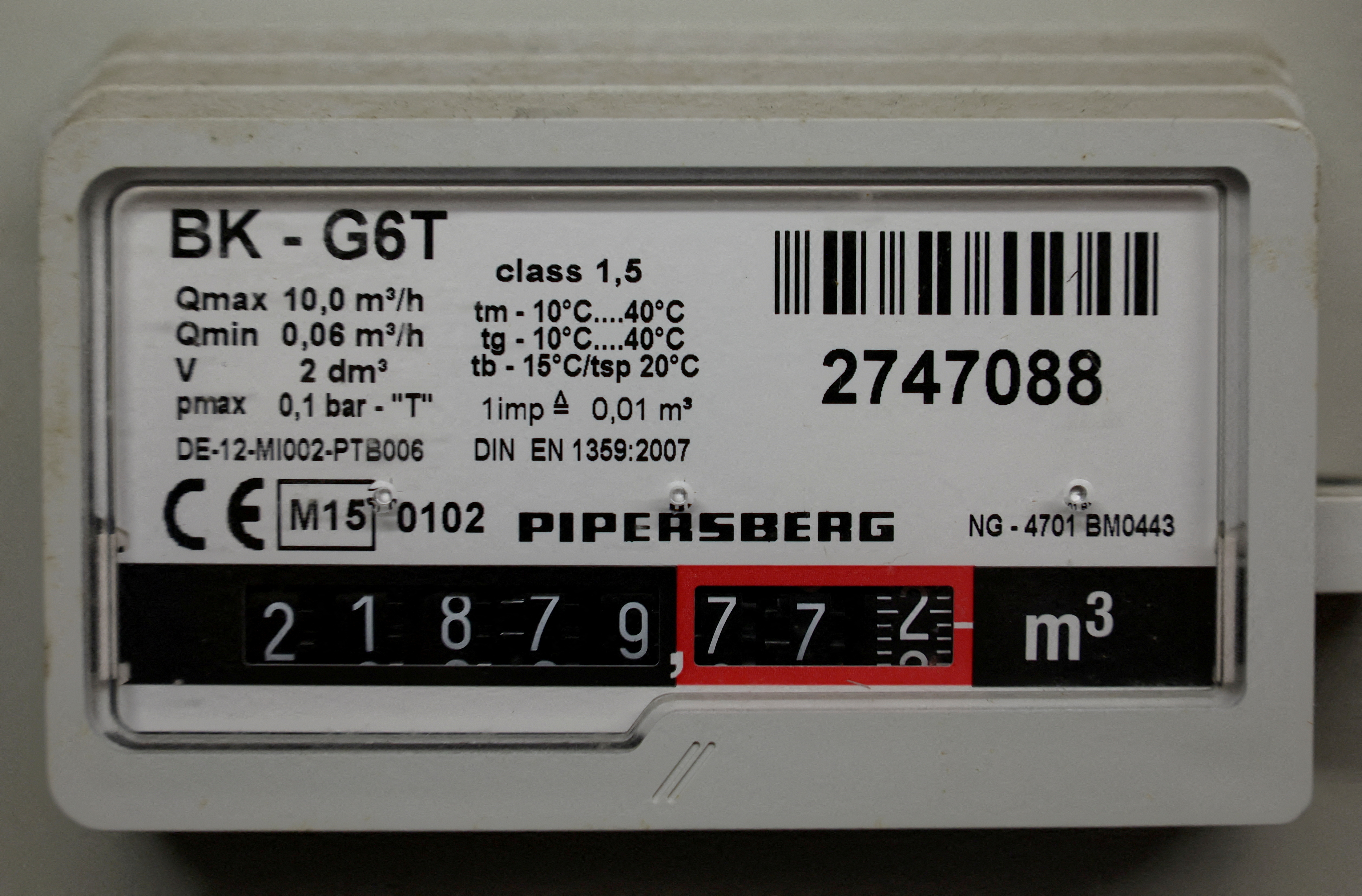 A gas meter is pictured in the cellar of a home in Bad Honnef