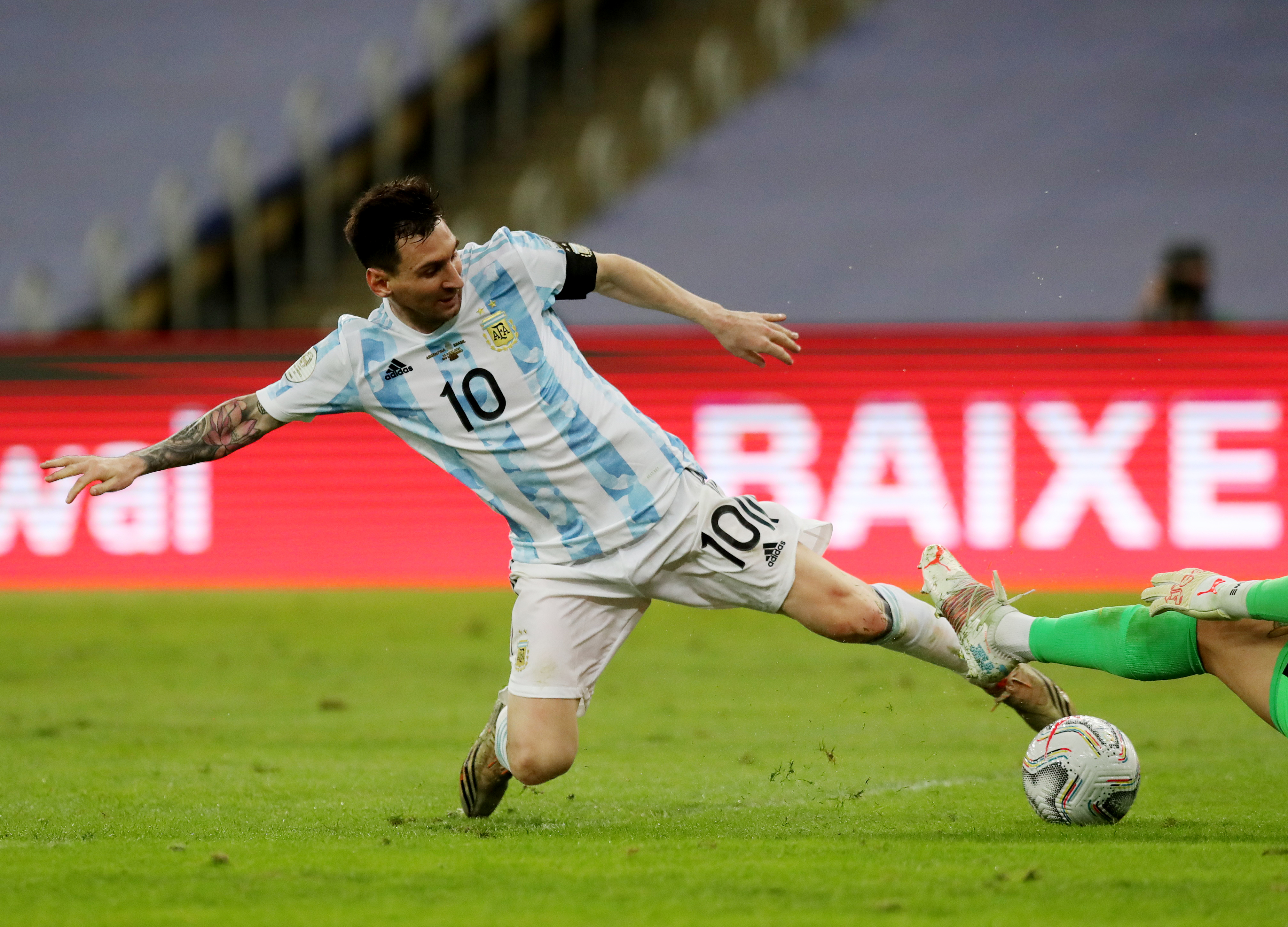 Rio De Janeiro, Brazil. 10th July, 2021. Lionel Messi and Argentina  celebrate with trophy after winning the final of Copa America 2021 a  football match between Argentina and Brazil 1-0 with the