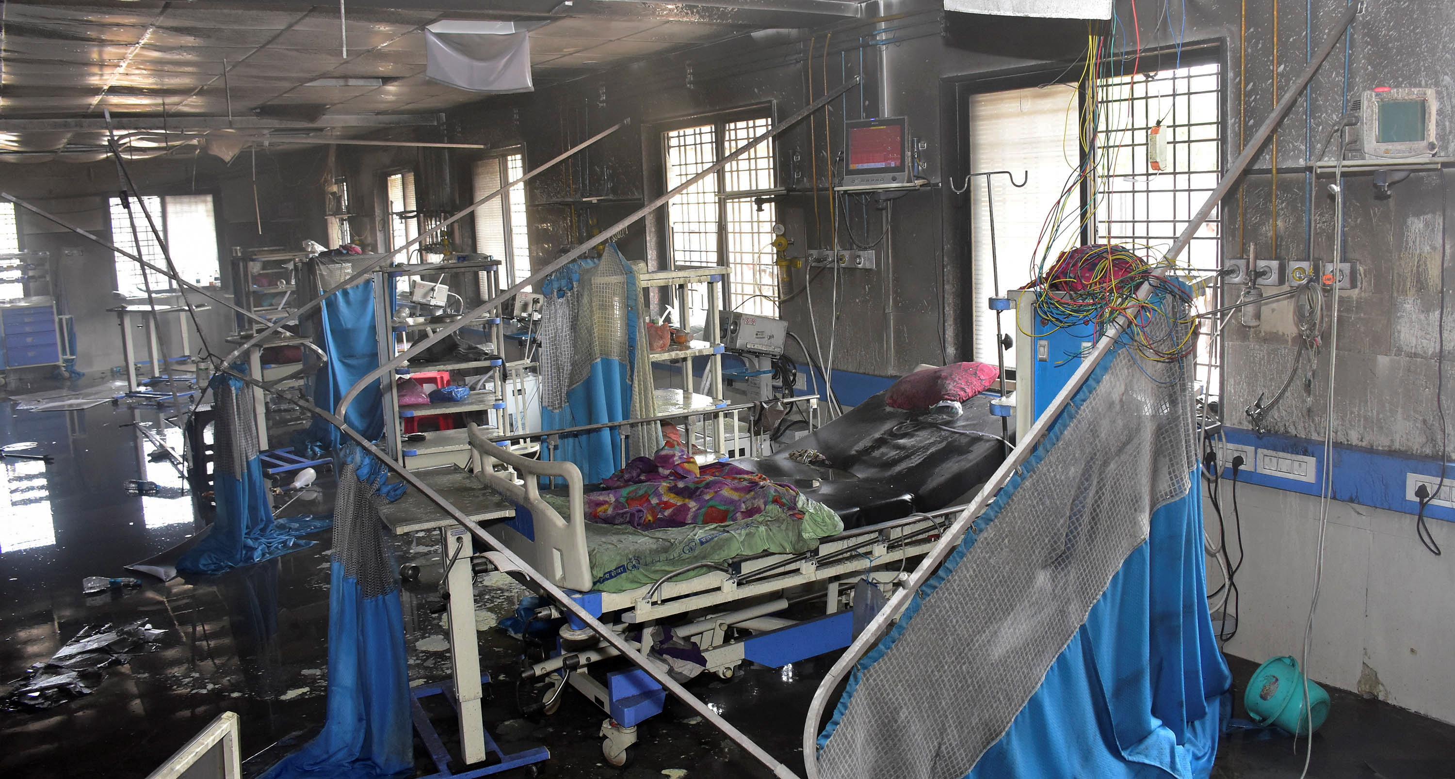 View of a hospital's COVID-19 ward that caught fire in Ahmednagar