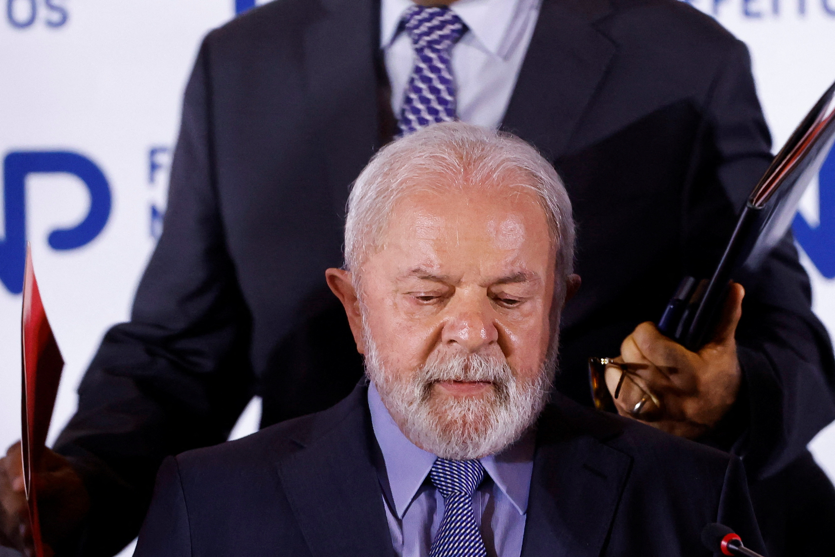 Brazil's President Luiz Inacio Lula da Silva attends a meeting with mayors in Brasilia
