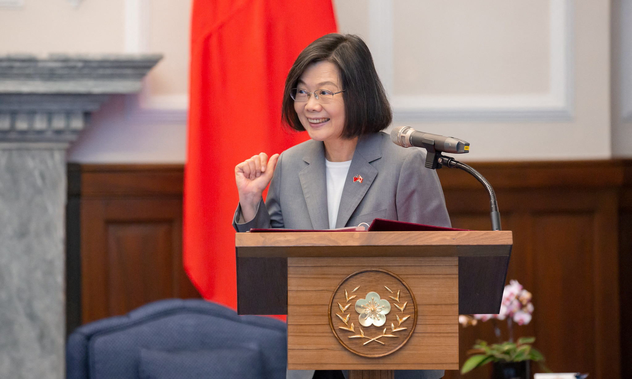 Taiwan President Tsai Ing-wen meets a Canadian parliamentary delegation at the presidential office in Taipei