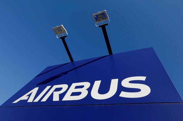 The Airbus logo pictured at the company's headquarters in Blagnac near Toulouse