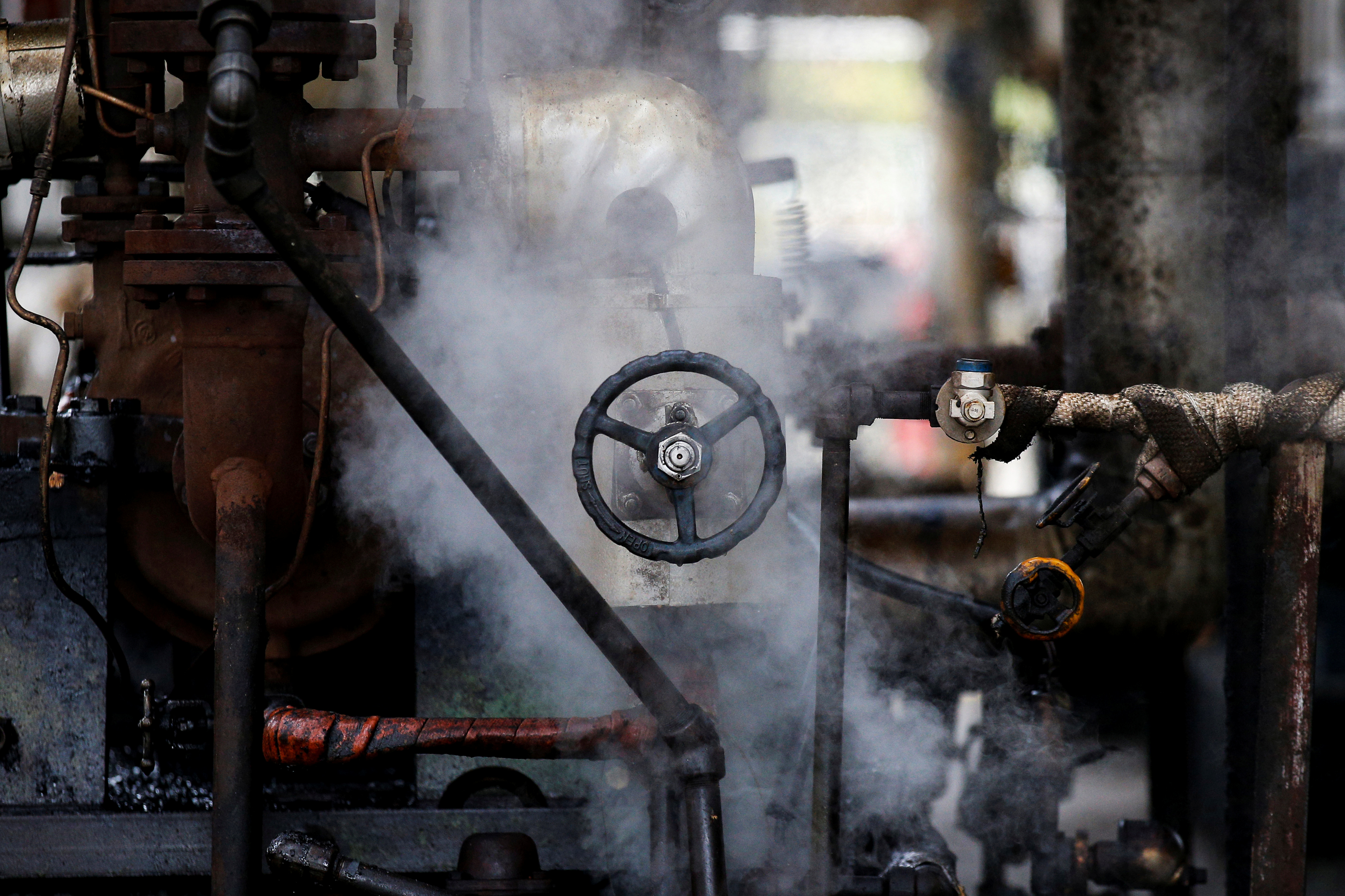 Steam rises from a valve at the American Refining Group, Inc. (ARG), the oldest continuously operated refinery in the United States founded in 1881, in Bradford, Pennsylvania