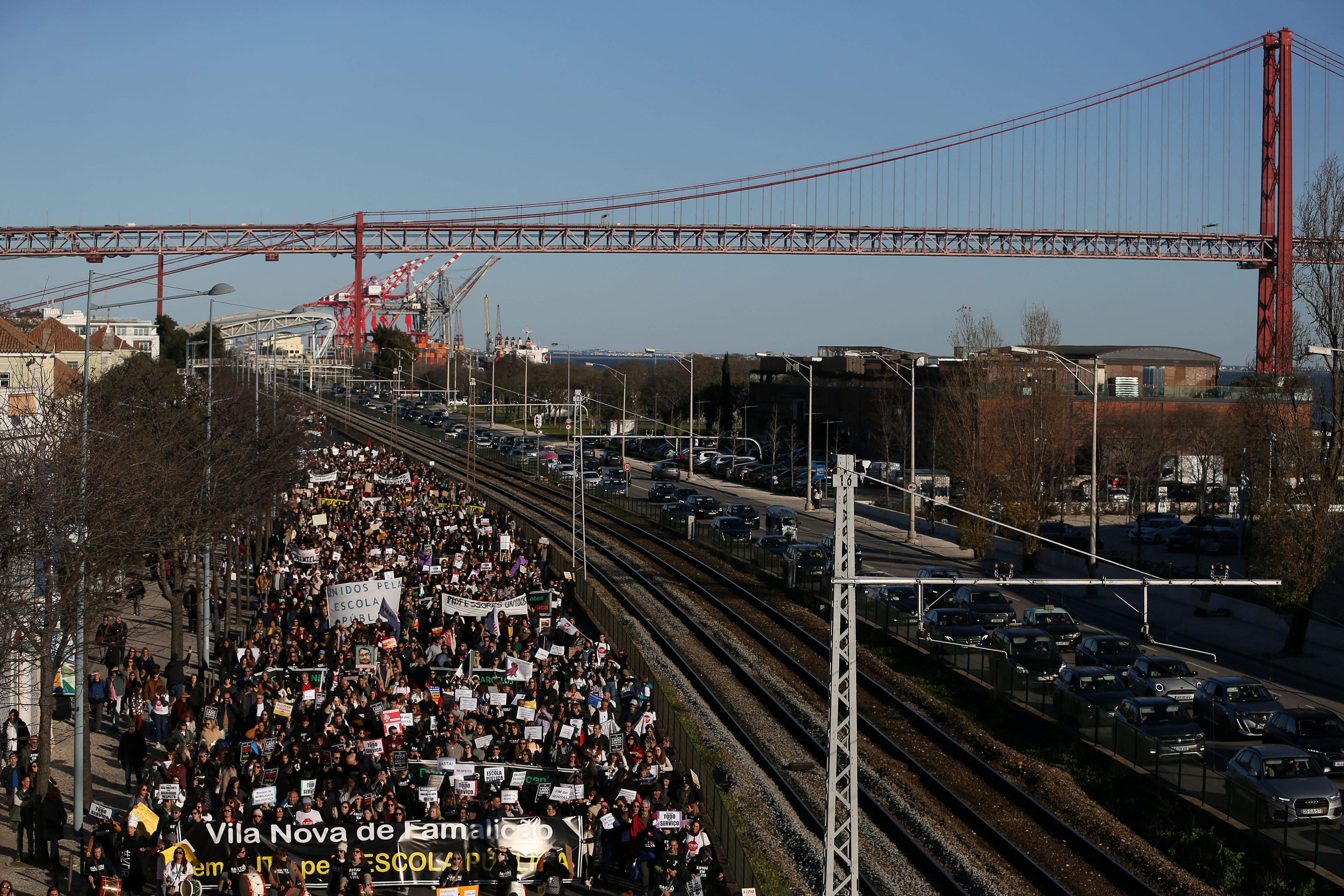 School workers demonstrate for better salaries and working conditions in Lisbon
