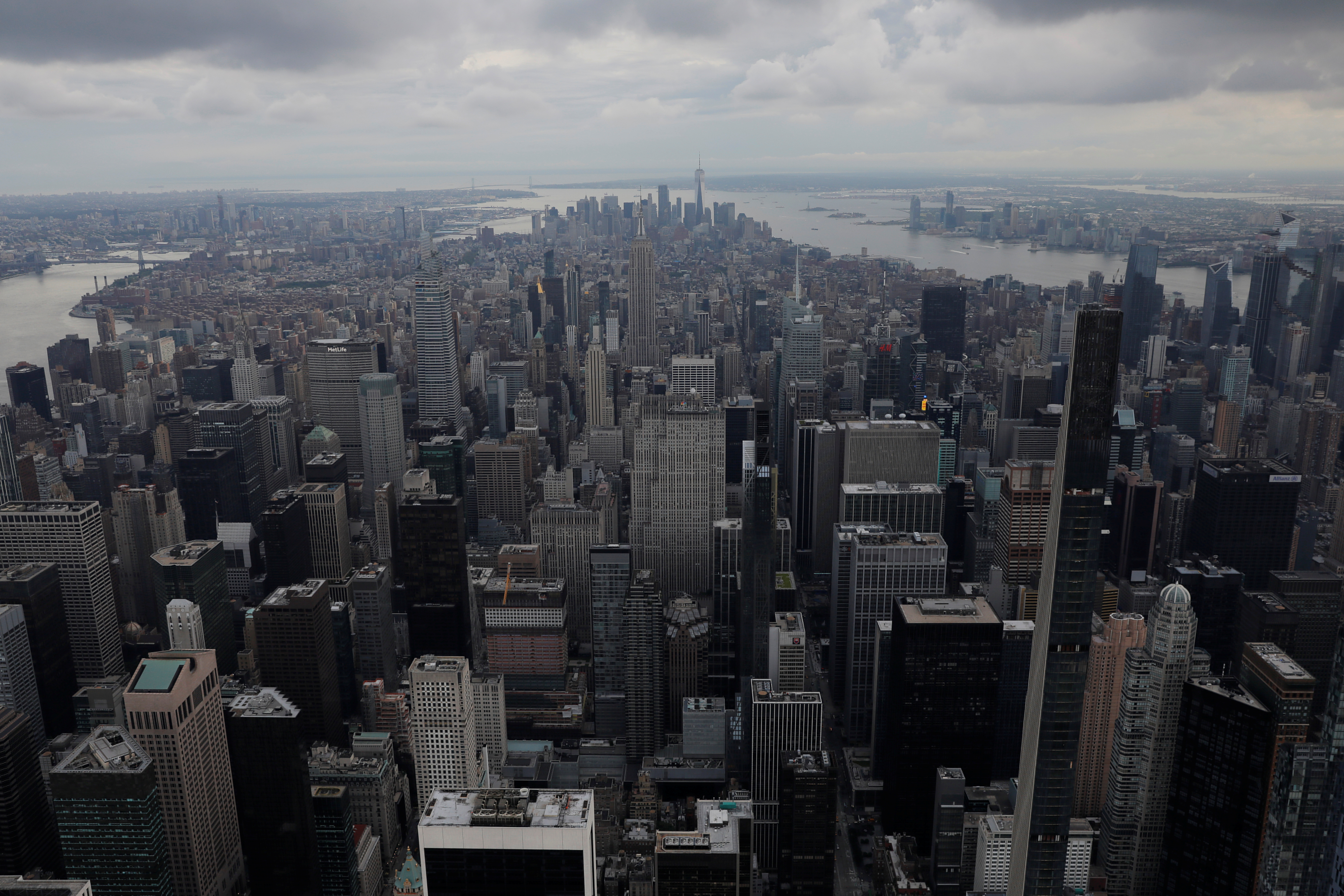 The skyline is seen in Manhattan, New York City