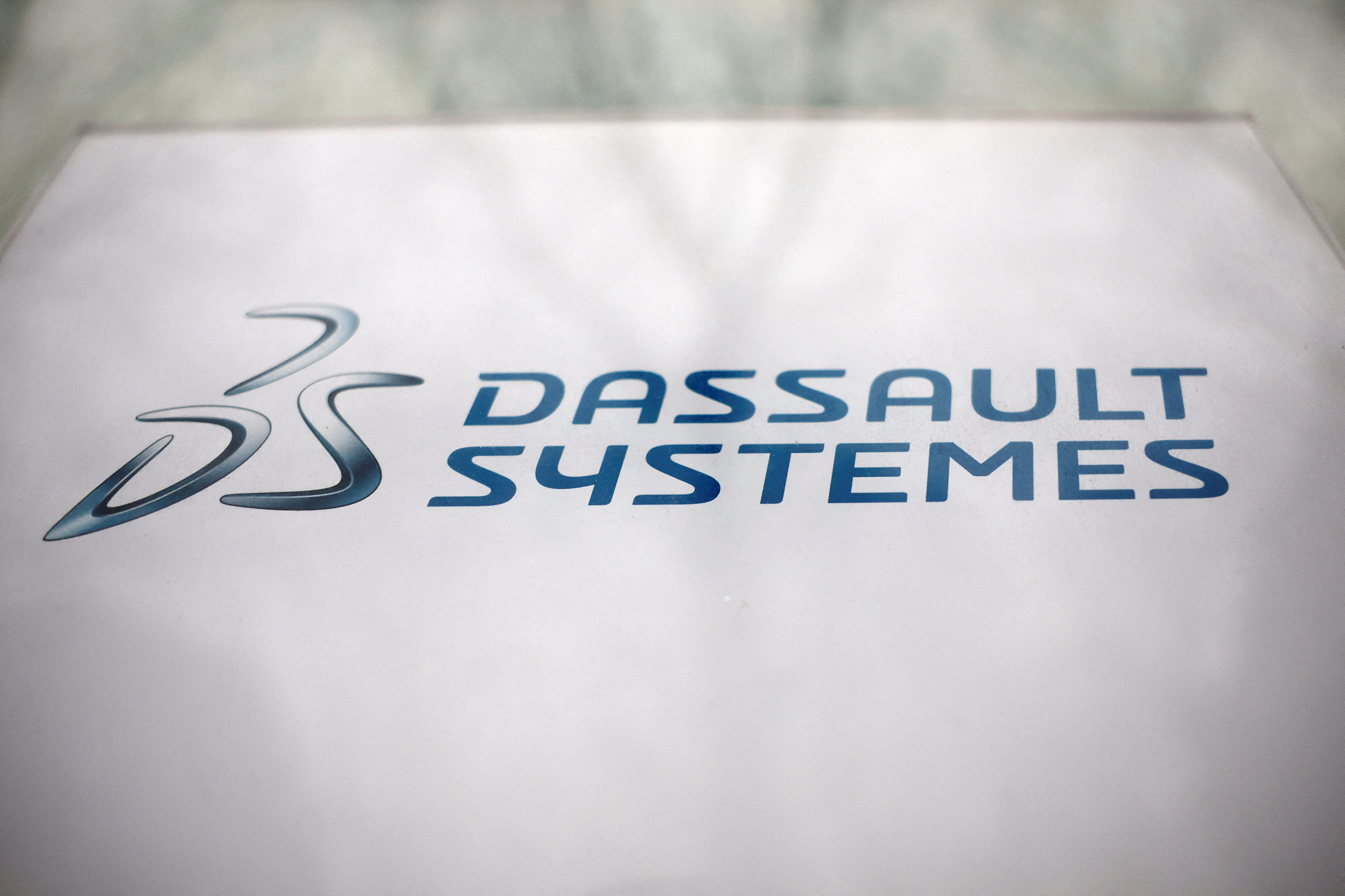 Logo of Dassault Systemes SE is seen on a company building in Paris