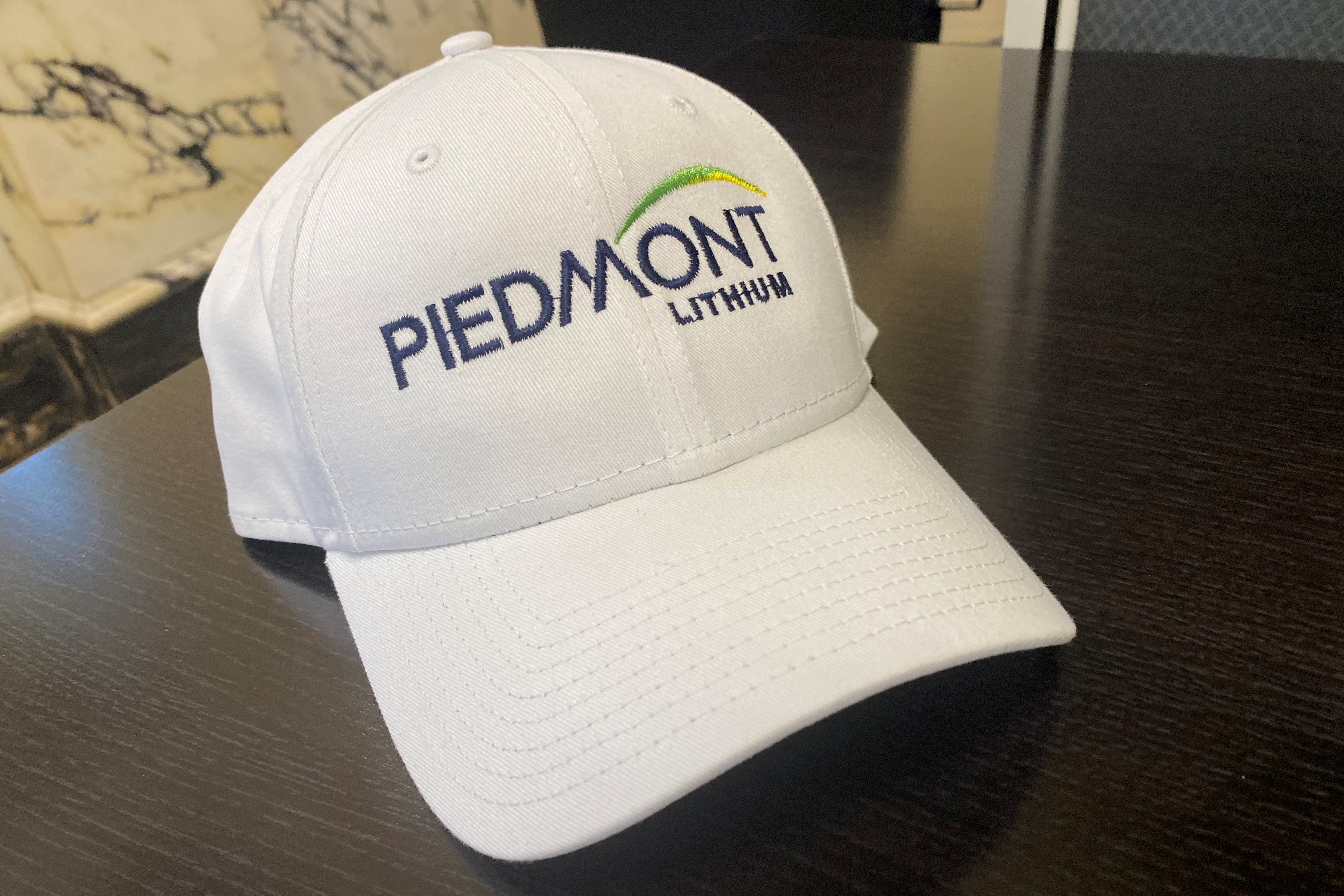 A hat is displayed at Piedmont Lithium's headquarters in Belmont