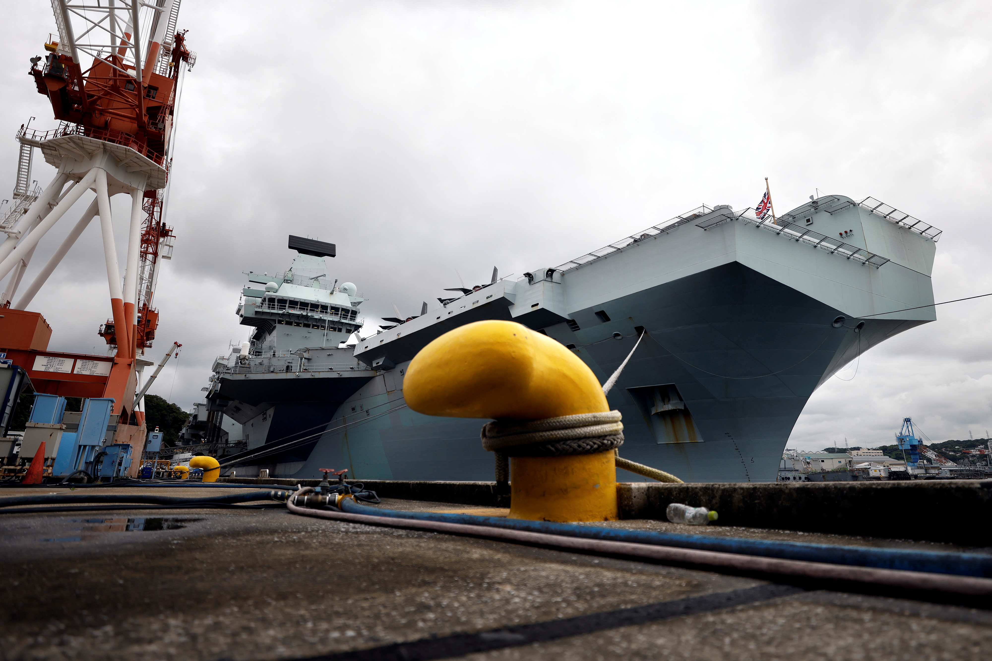 A view of the British Royal Navy's HMS Queen Elizabeth aircraft carrier at the U.S. naval base in Yokosuka