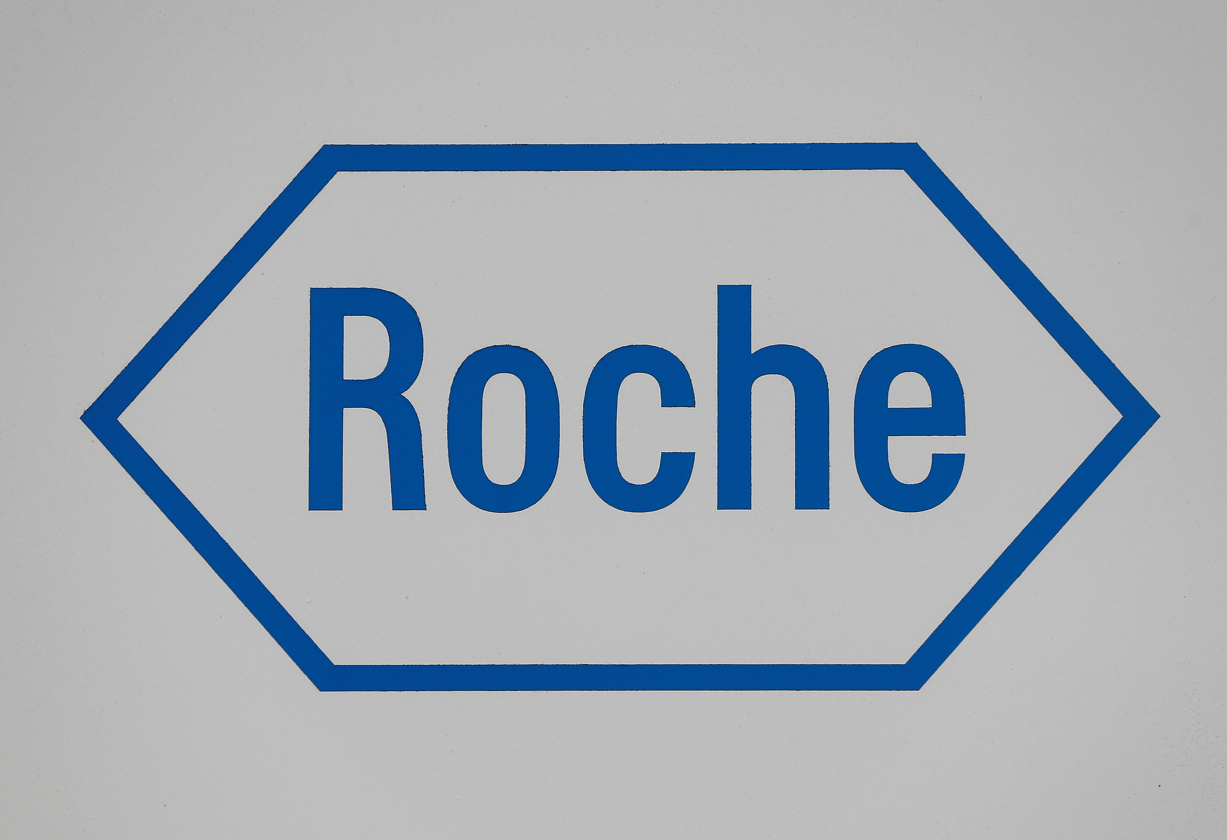 A sign at a diagnostics site for Swiss pharmaceutical giant Roche