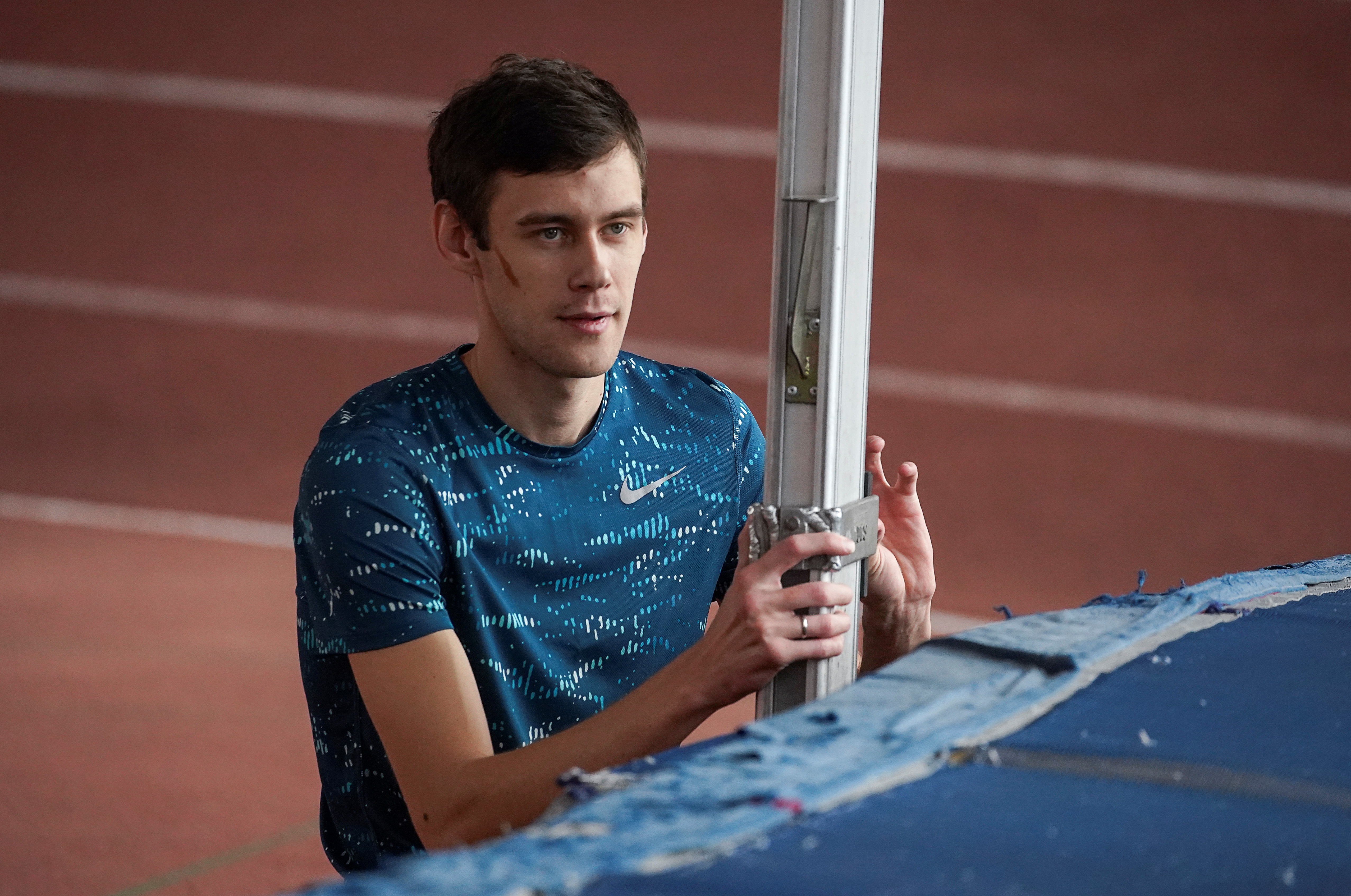 Russian high jumper Danil Lysenko attends a training session in Moscow